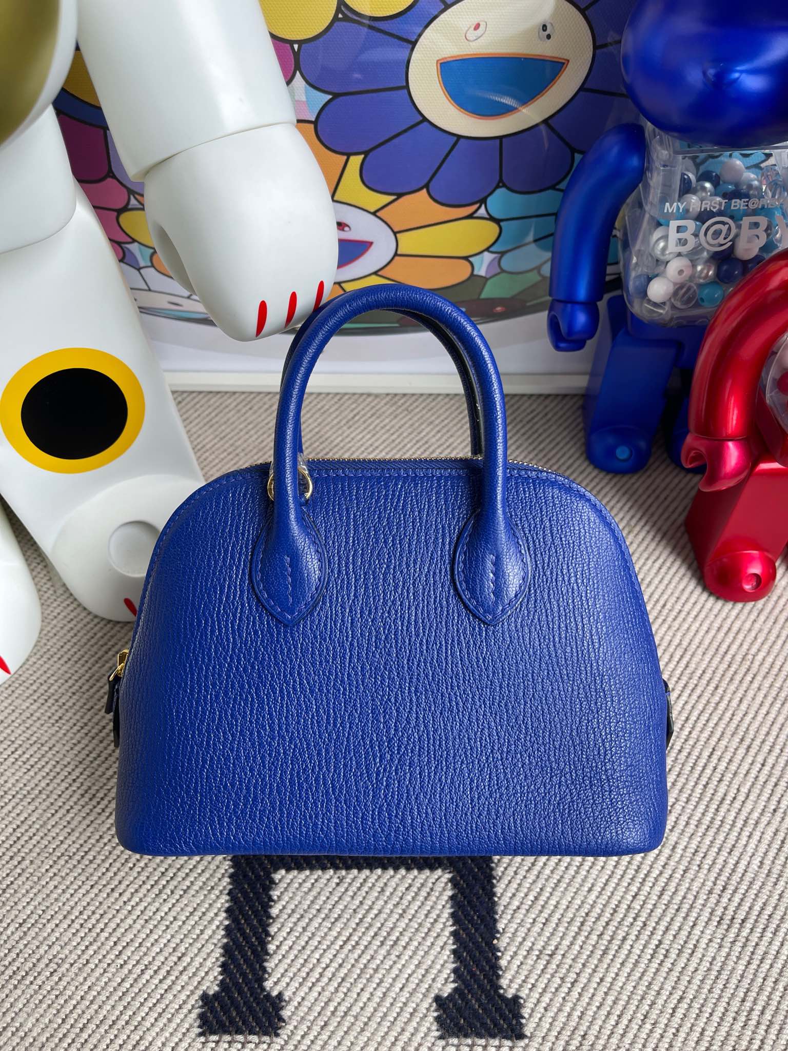 Hermès（爱马仕）Mini Bolide 迷你 保龄球包 Chevre 山羊皮 7T 电光蓝 eletric blue 金扣 顶级手缝