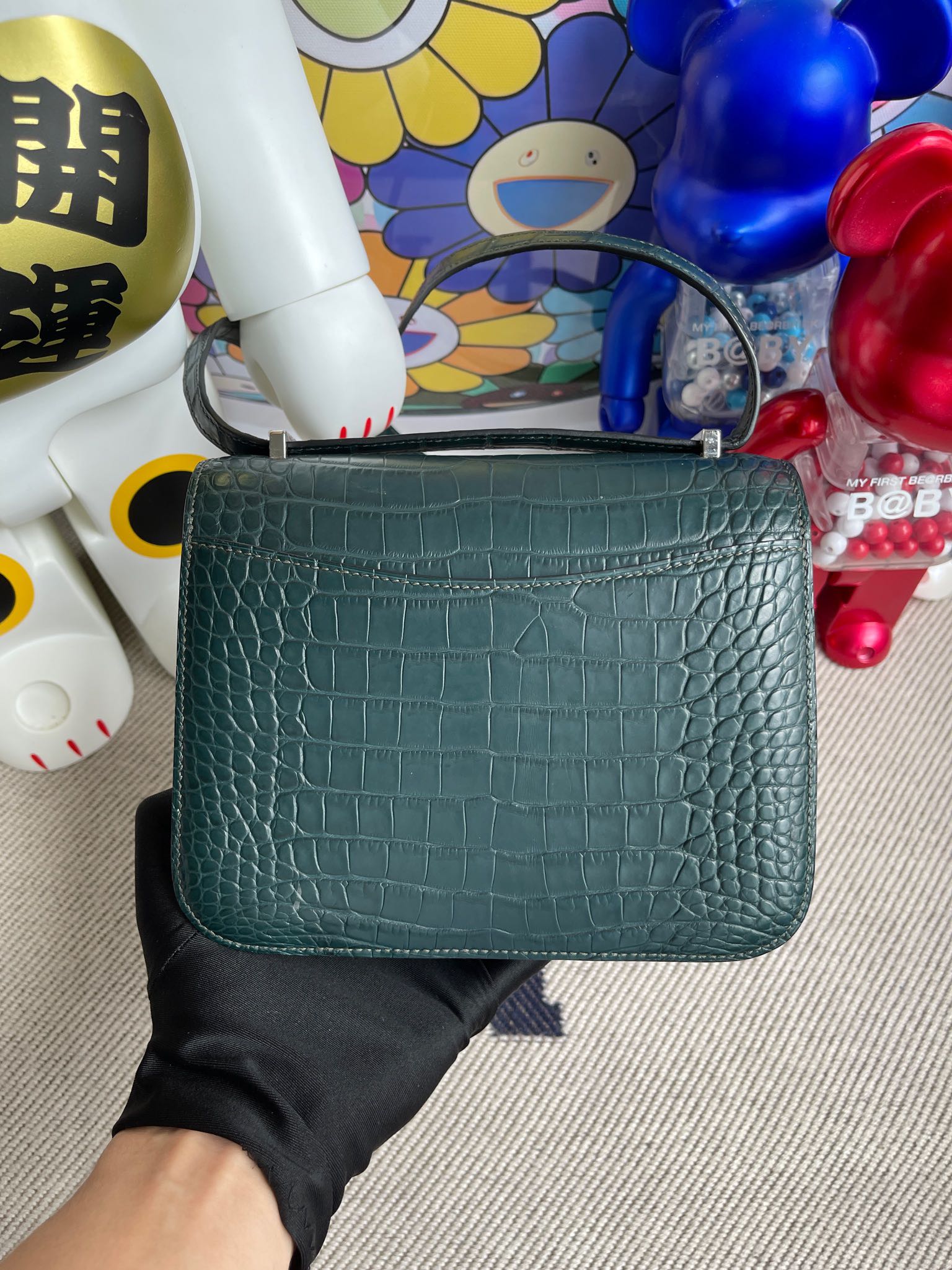 Hermès（爱马仕）Constance 康斯坦斯 Alligator matt 雾面鳄 卢梭绿 拼 蜥蜴扣 18cm 顶级手缝