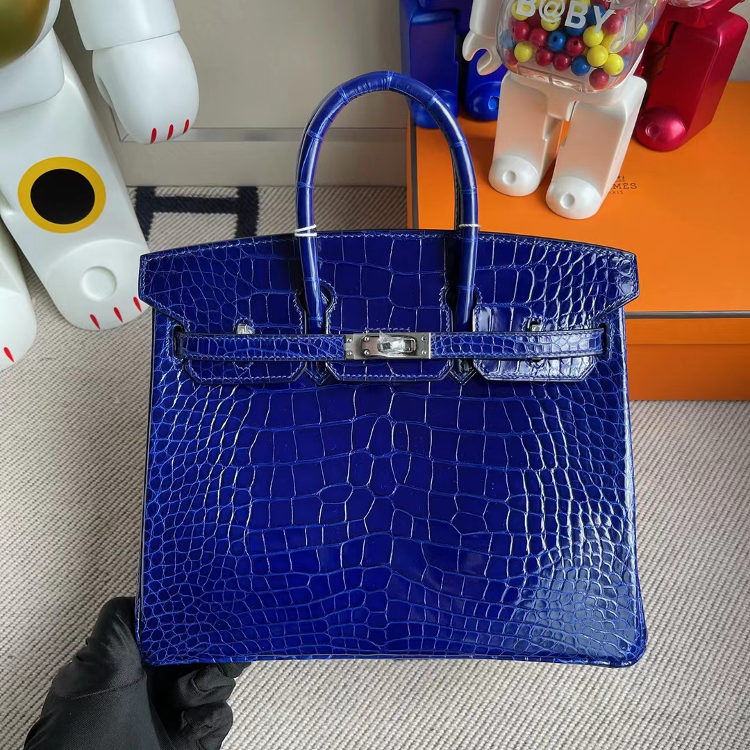 Hermès（爱马仕）Birkin 铂金包 亮面美洲鳄鱼 shiny alligator crocodile 7T 电光蓝 银扣 25cm