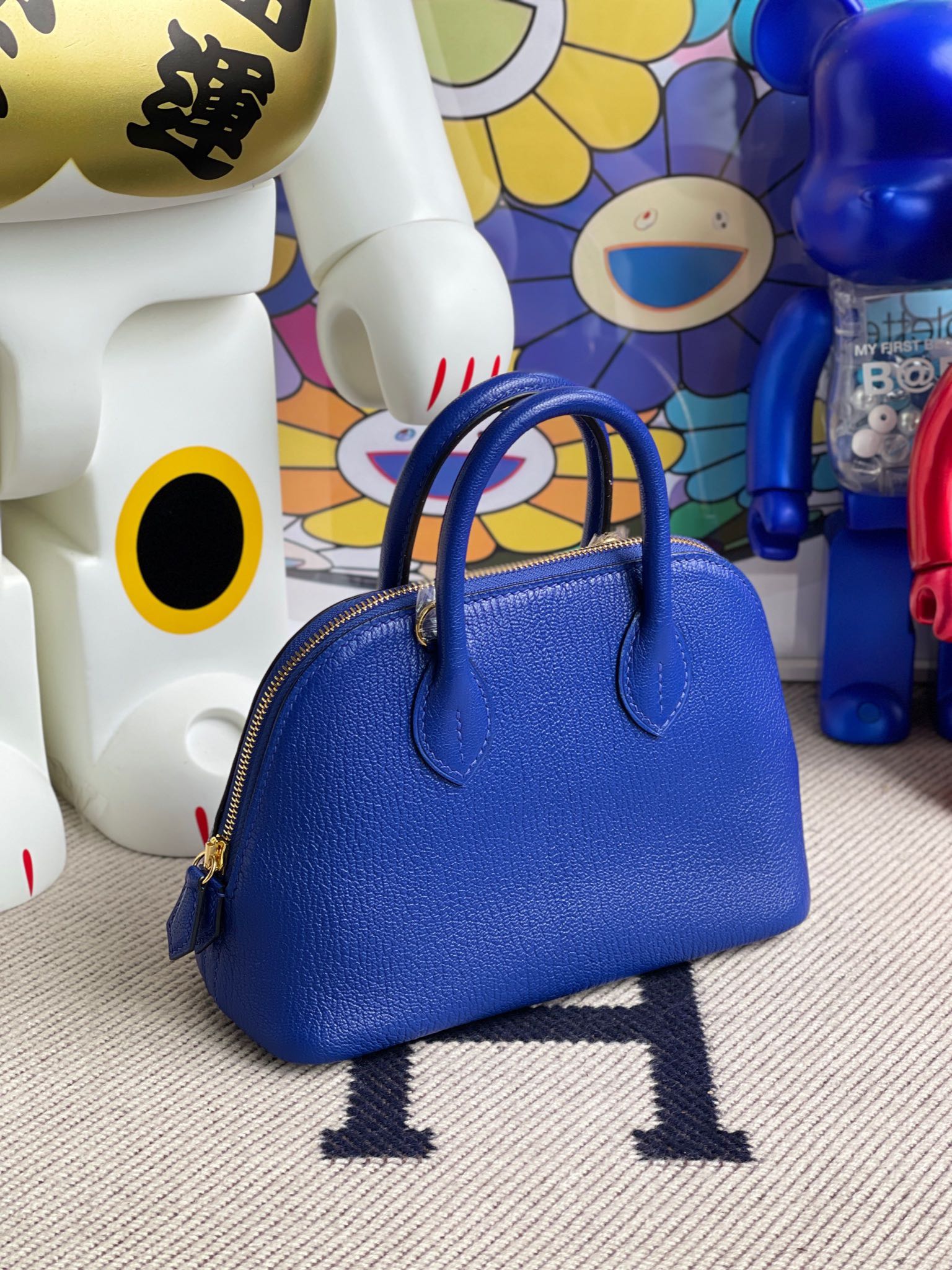 Hermès（爱马仕）Mini Bolide 迷你 保龄球包 Chevre 山羊皮 7T 电光蓝 eletric blue 金扣 顶级手缝