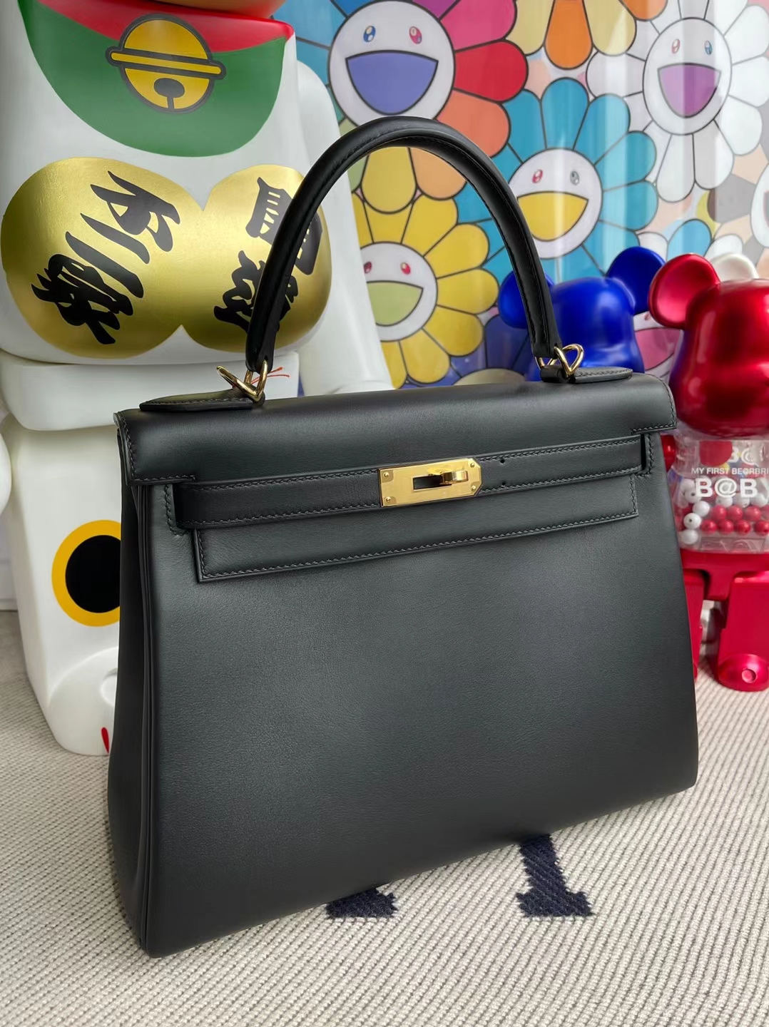 Hermès（爱马仕）Kelly 凯莉包 Jonathan Ck89 黑色 金扣 28cm