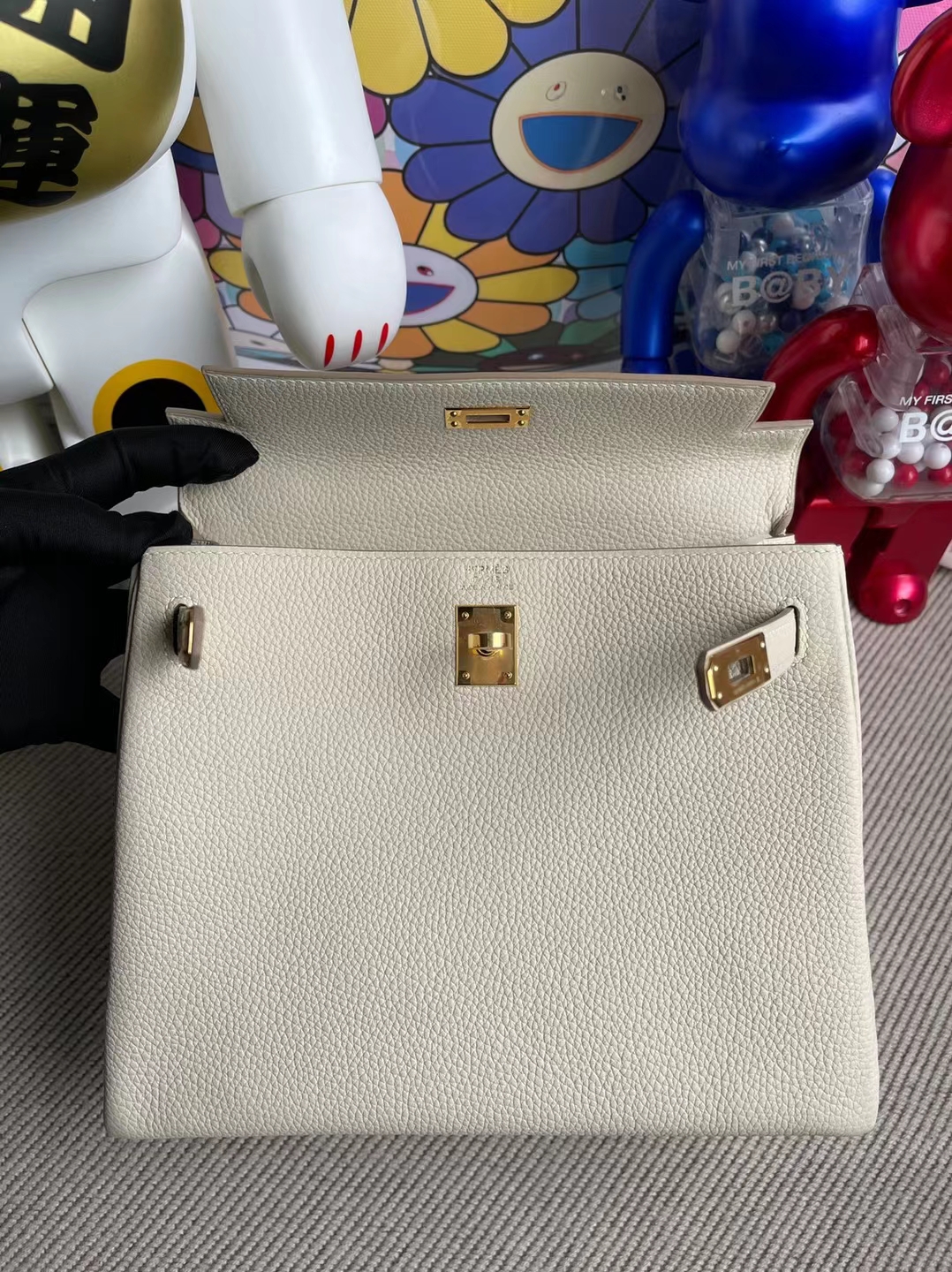 Hermès（爱马仕）Kelly 凯莉包 Togo Ck10 奶昔白 金扣 25cm