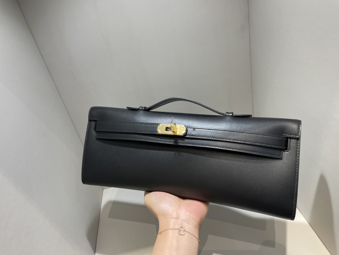 Hermès（爱马仕）Kelly cut 31cm Boxcalf ck89 黑色 Noir 金扣 顶级手缝 手拿包 晚宴包
