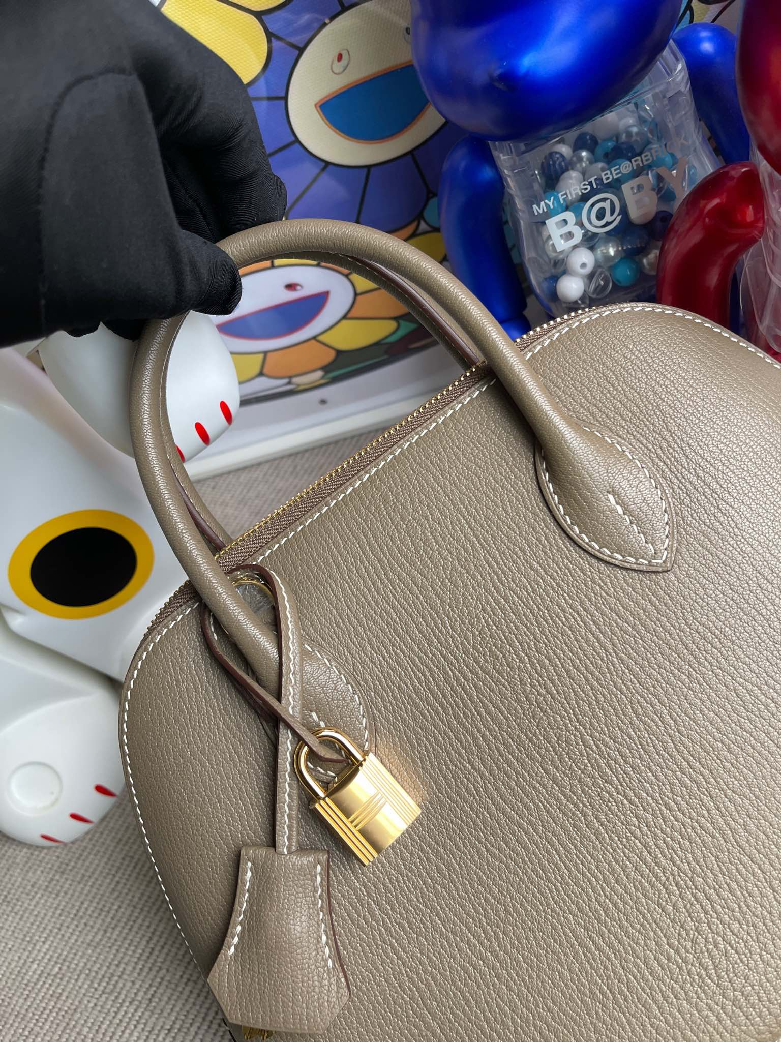 Hermès（爱马仕）Bolide 保龄球包 Chevre 山羊皮 ck81 大象灰 Etoupe 金扣 25cm 顶级手缝 现货