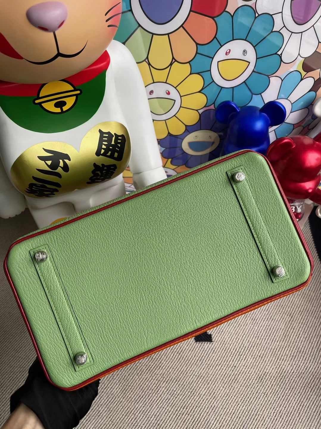 Hermès（爱马仕）Birkin 铂金包 三拼色 Chevre 牛油果绿 拼 ck93 橙色 拼 Q5 国旗红 马蹄印 银扣 30cm