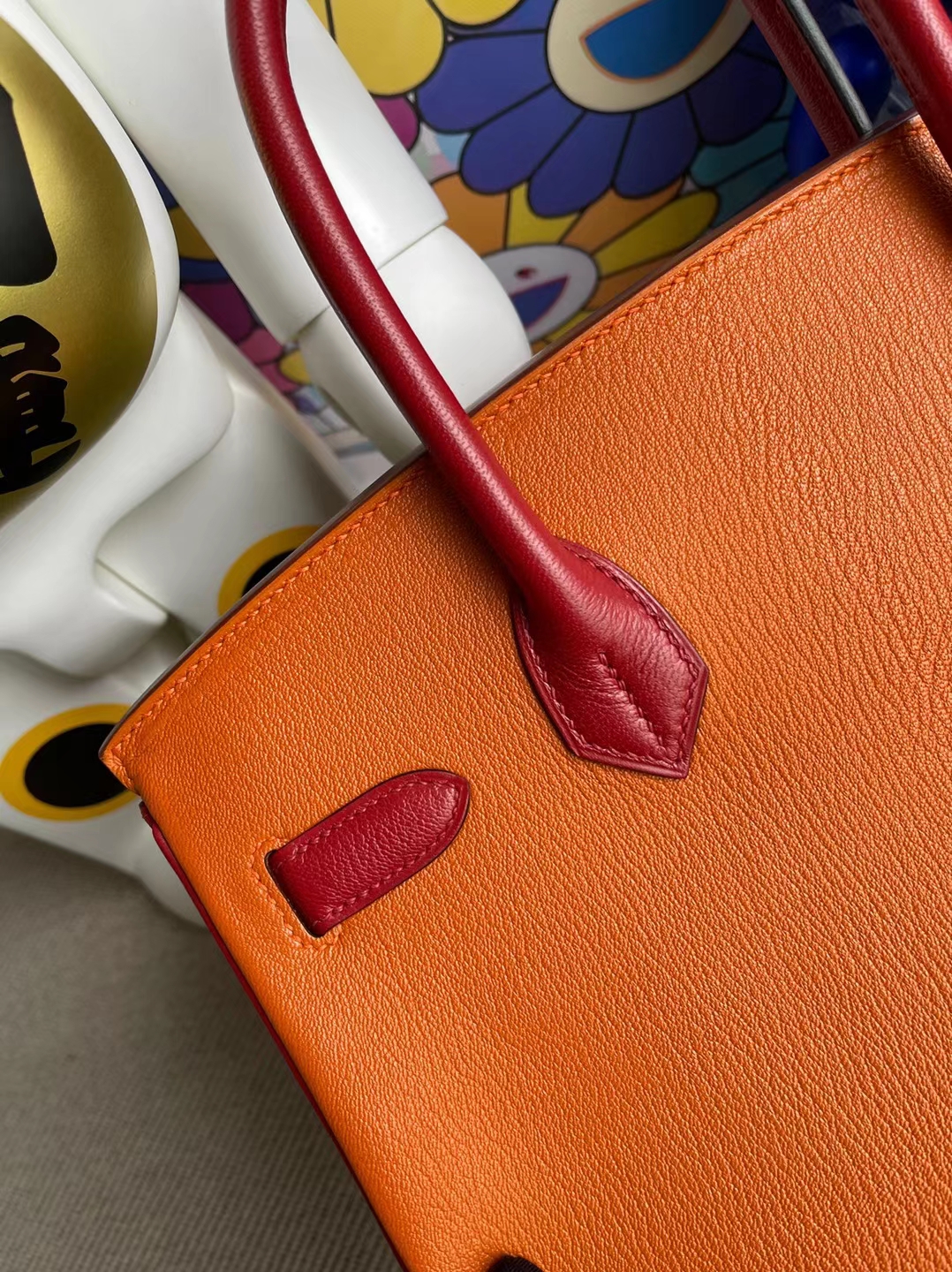 Hermès（爱马仕）Birkin 铂金包 三拼色 Chevre 牛油果绿 拼 ck93 橙色 拼 Q5 国旗红 马蹄印 银扣 30cm
