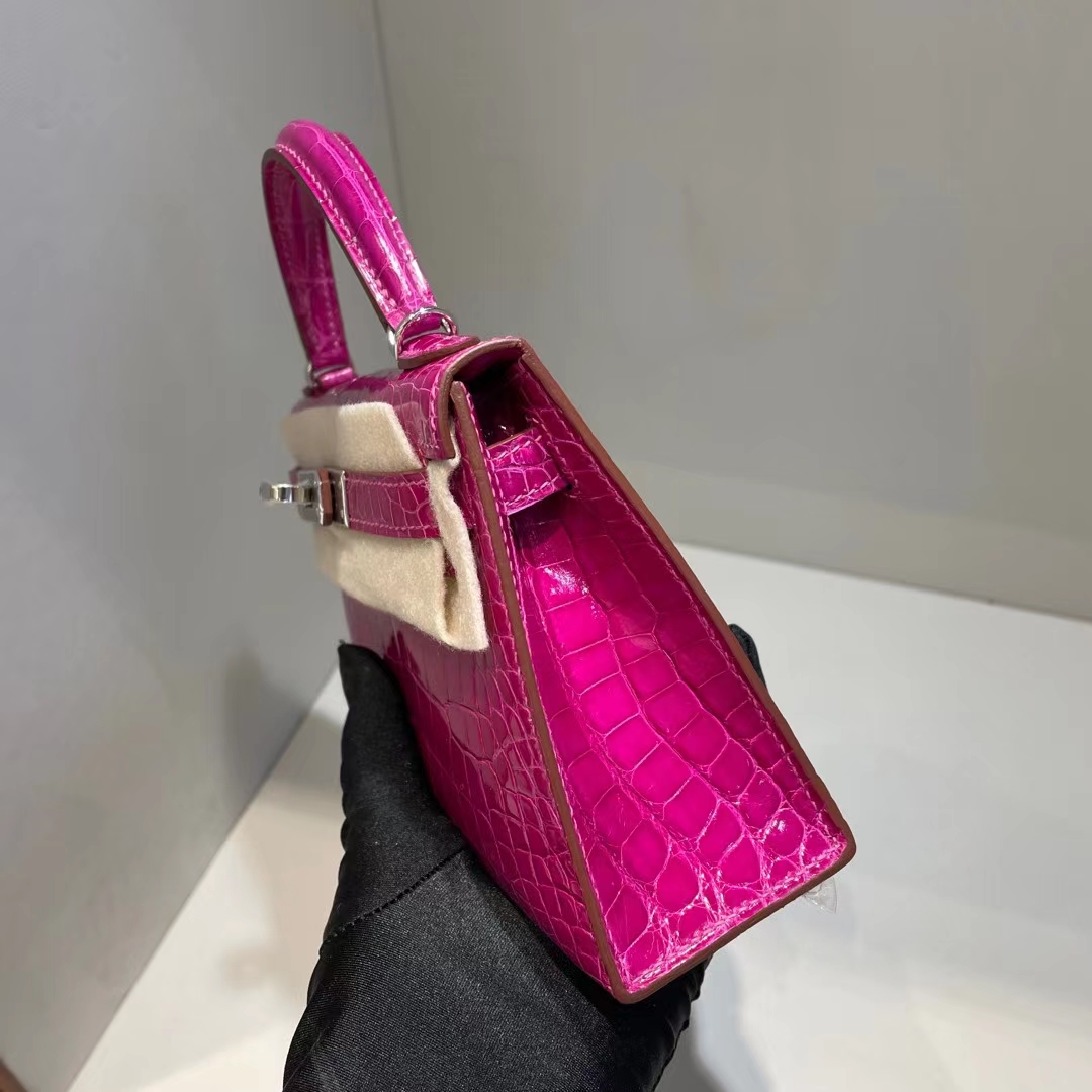 Hermès（爱马仕）mini Kelly Ⅱ 迷你凯莉 亮面美洲鳄 j5 天方夜谭粉紫 银扣 19cm