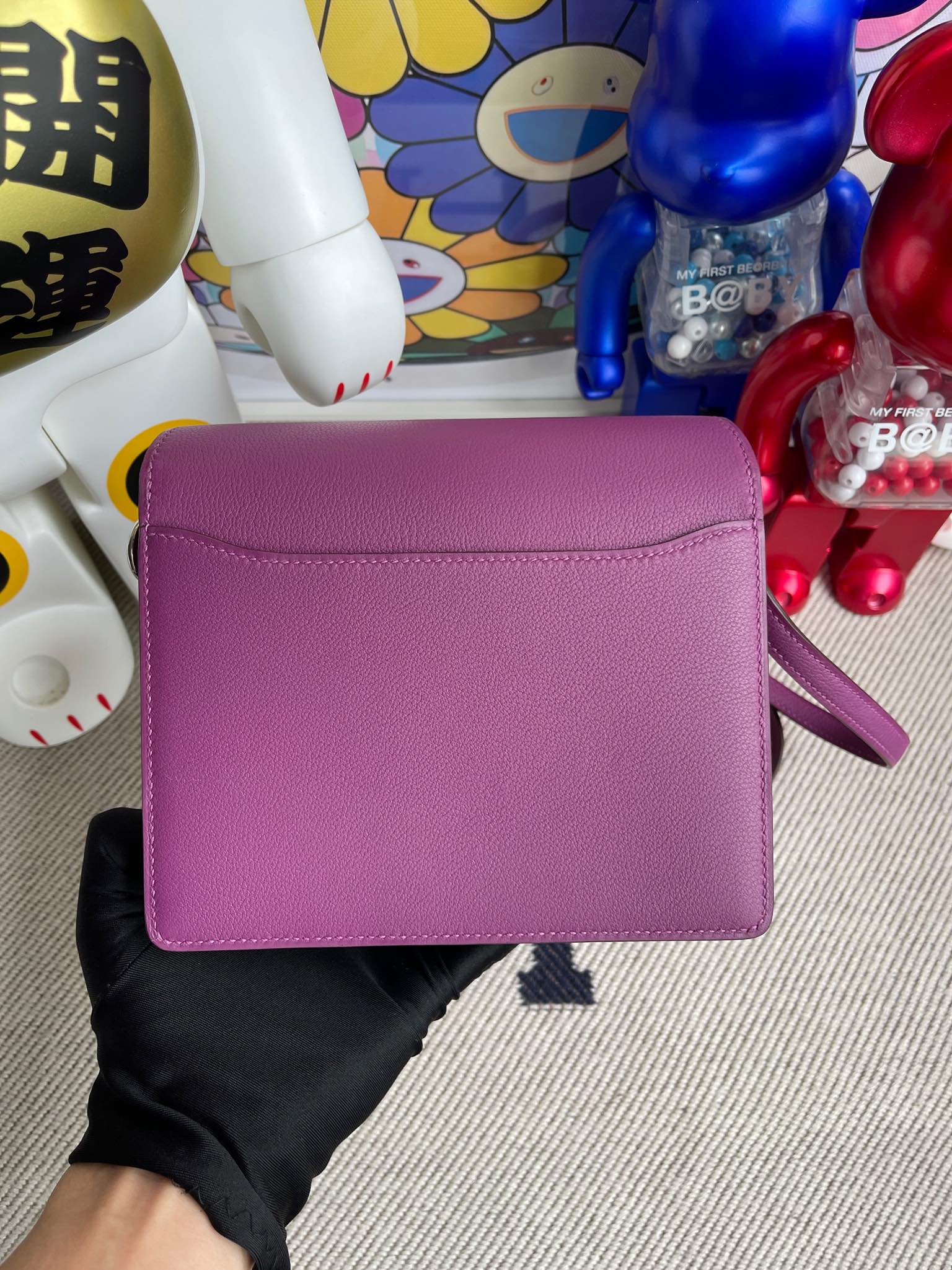 Hermès（爱马仕）Roulis 猪鼻子 Evecolor P9 海葵紫 Anemone 银扣 18cm 顶级手缝
