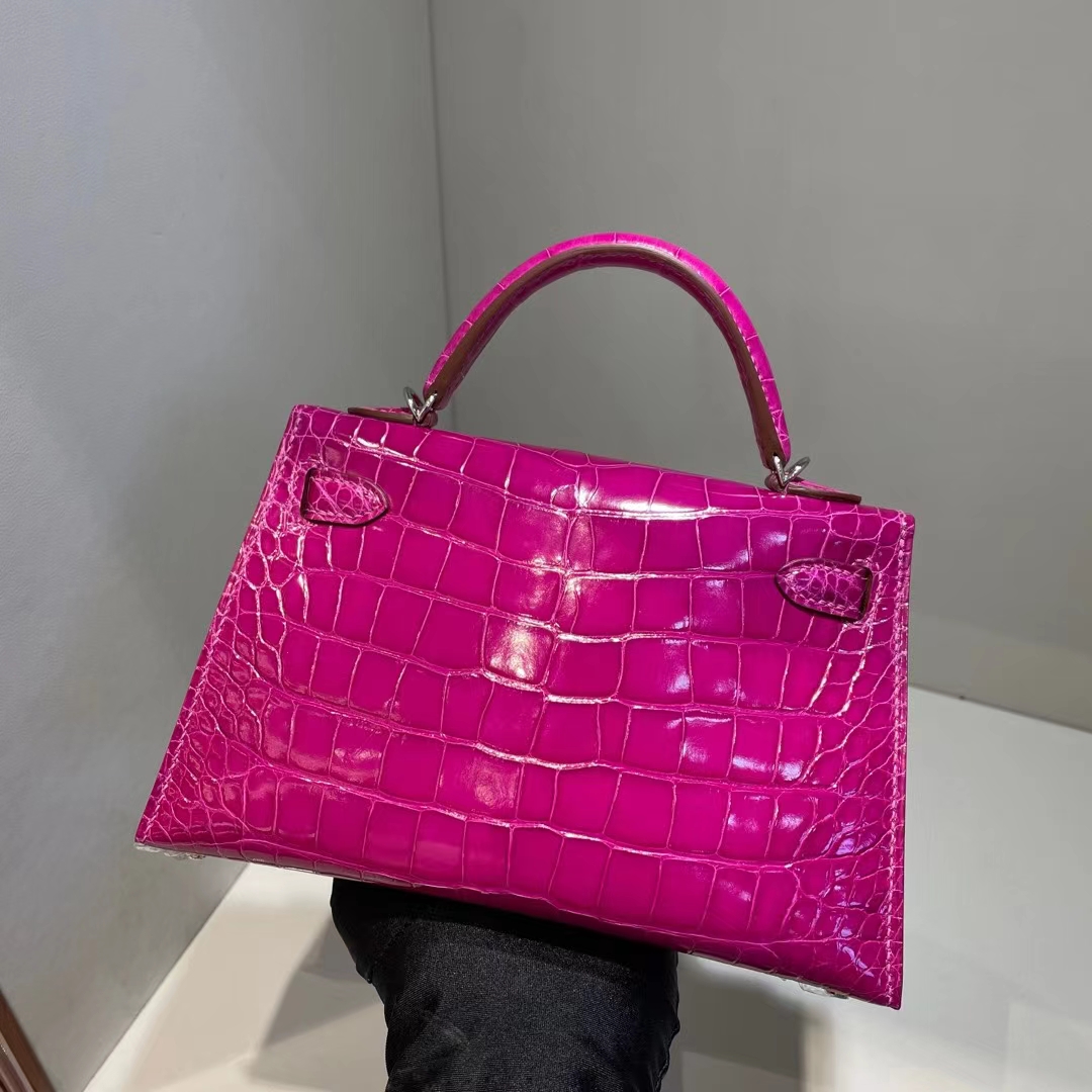 Hermès（爱马仕）mini Kelly Ⅱ 迷你凯莉 亮面美洲鳄 j5 天方夜谭粉紫 银扣 19cm