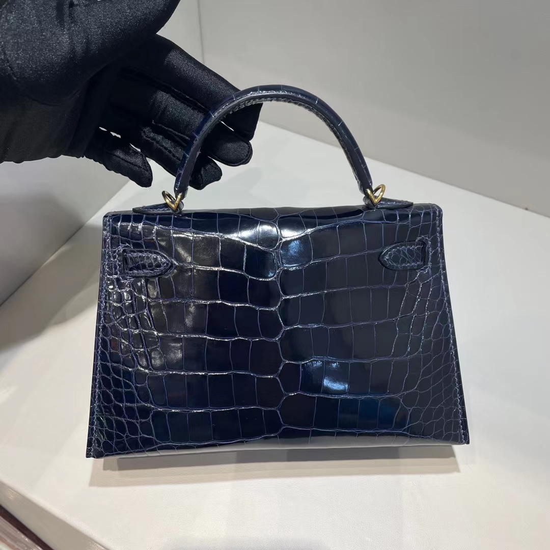 Hermès(爱马仕)Mini Kelly Ⅱ 19cm 亮面美洲鳄鱼 Ck73 宝石蓝 金扣 stock-拉尔森鳄鱼皮具定制 - 爱马仕包包官网 Hermès(爱马仕)Mini Kelly Ⅱ 19cm 亮面美洲鳄鱼 Ck73 宝石蓝 金扣 stock