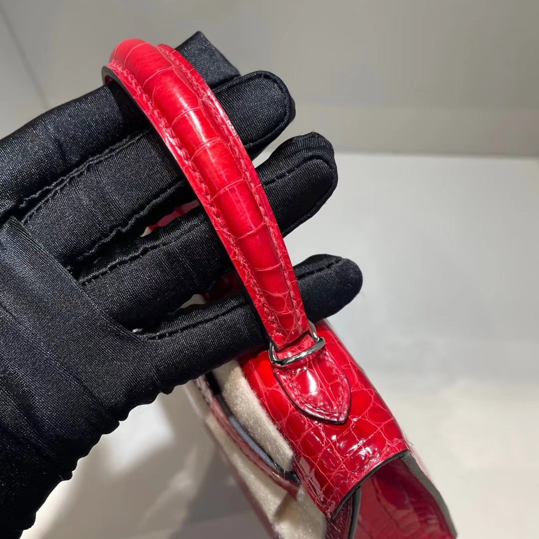 Hermès（爱马仕）Mini Kelly Ⅱ 19cm 亮面美洲鳄鱼 shiny alligator crocodile ck95 法拉利红 银扣
