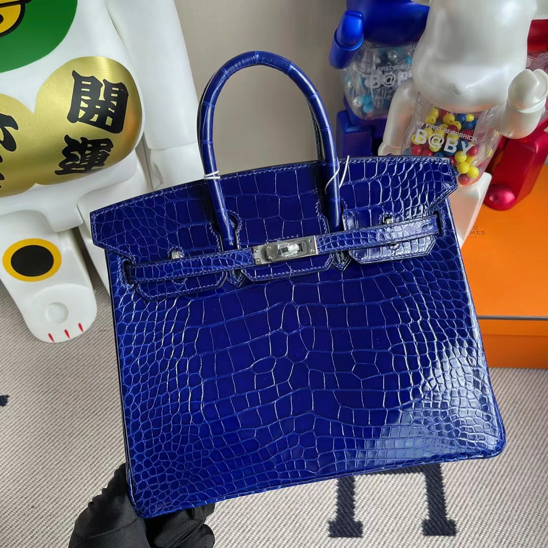 Hermès（爱马仕）Birkin 铂金包 亮面美洲鳄鱼 shiny alligator crocodile 7T 电光蓝 银扣 25cm
