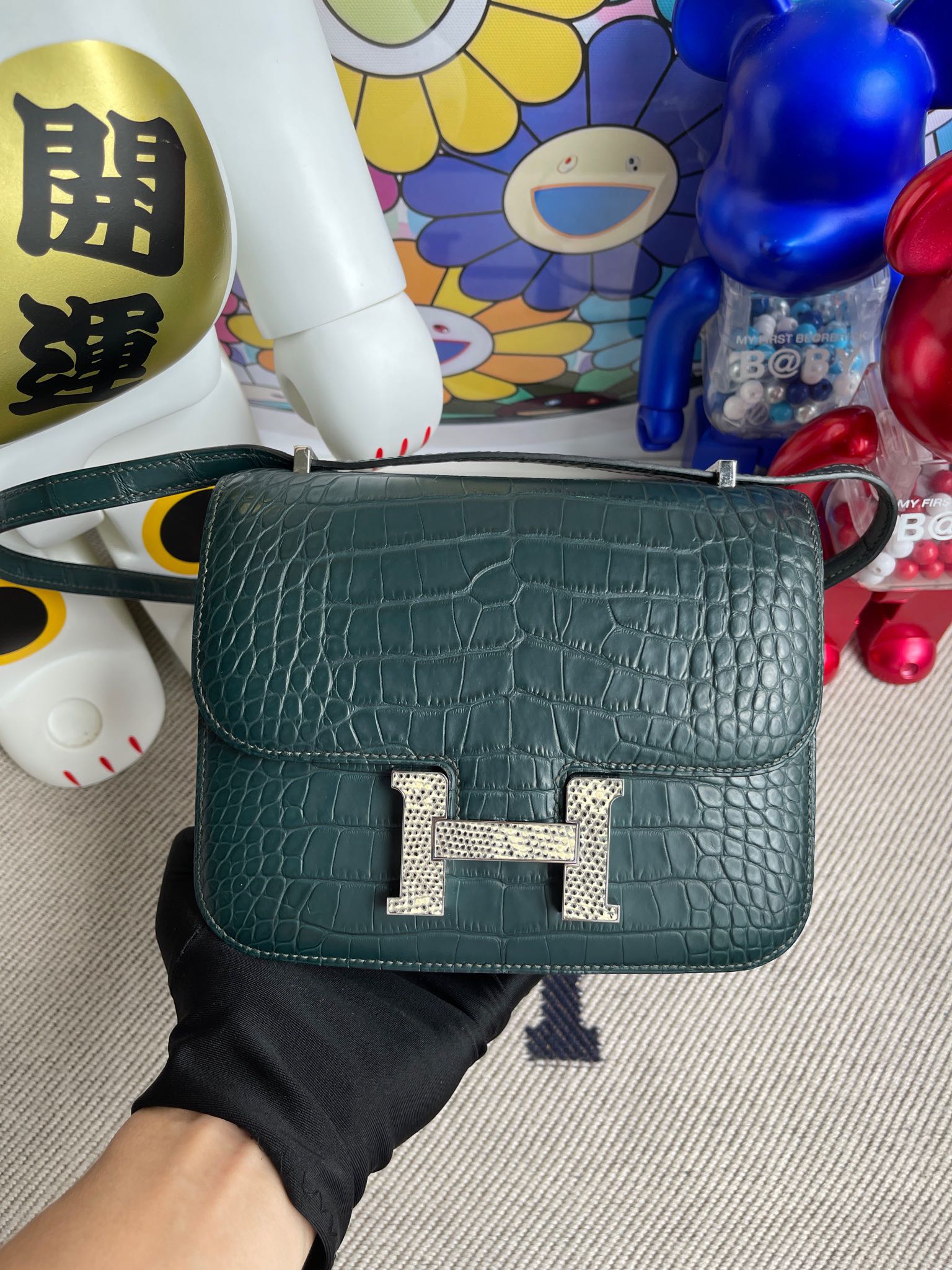 Hermès（爱马仕）Constance 康斯坦斯 Alligator matt 雾面鳄 卢梭绿 拼 蜥蜴扣 18cm 顶级手缝