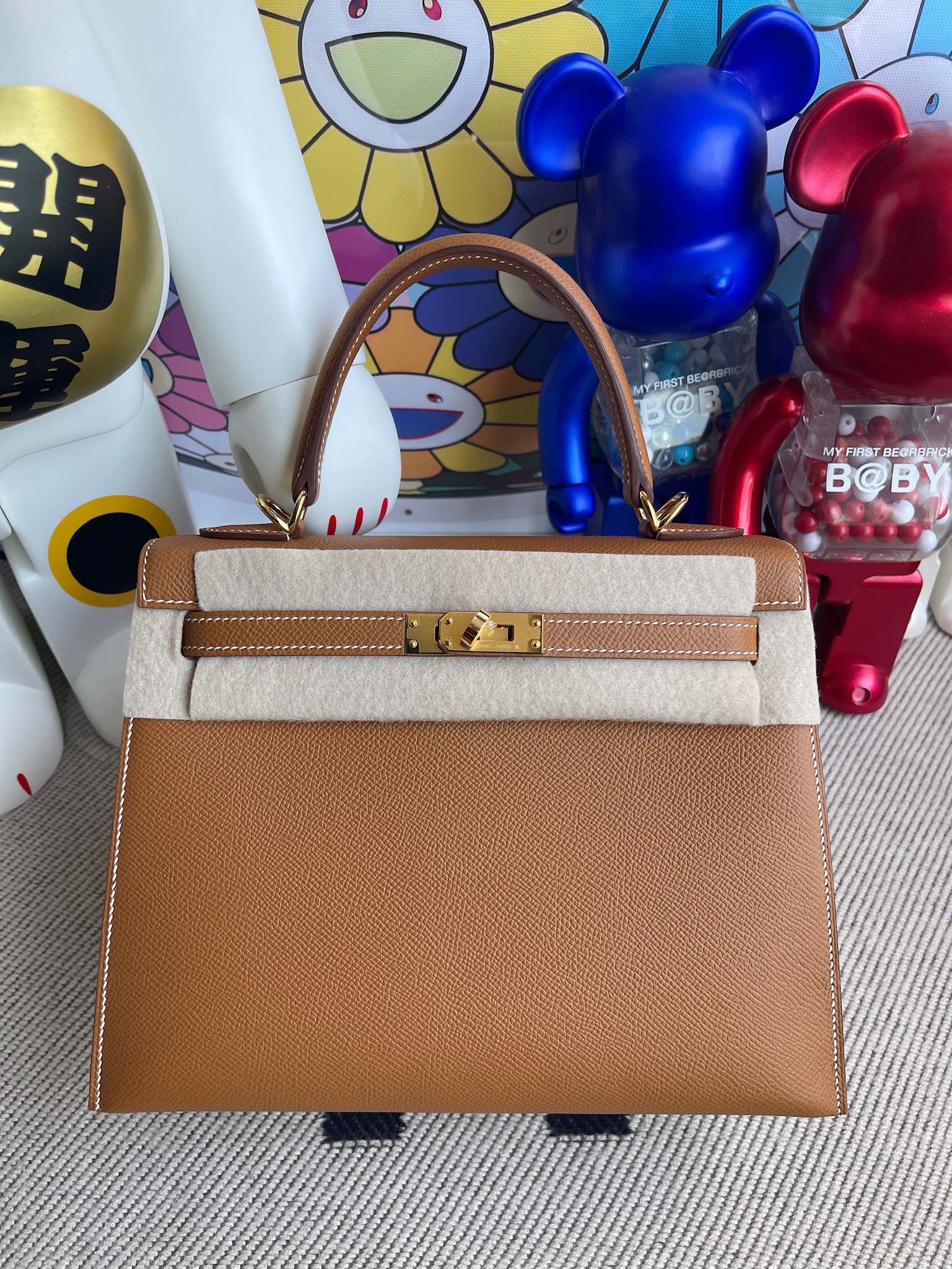 Hermès（爱马仕）Kelly 凯莉包 Epsom 原厂掌纹皮 ck37 金棕色 Gold 金扣 25cm 顶级手缝