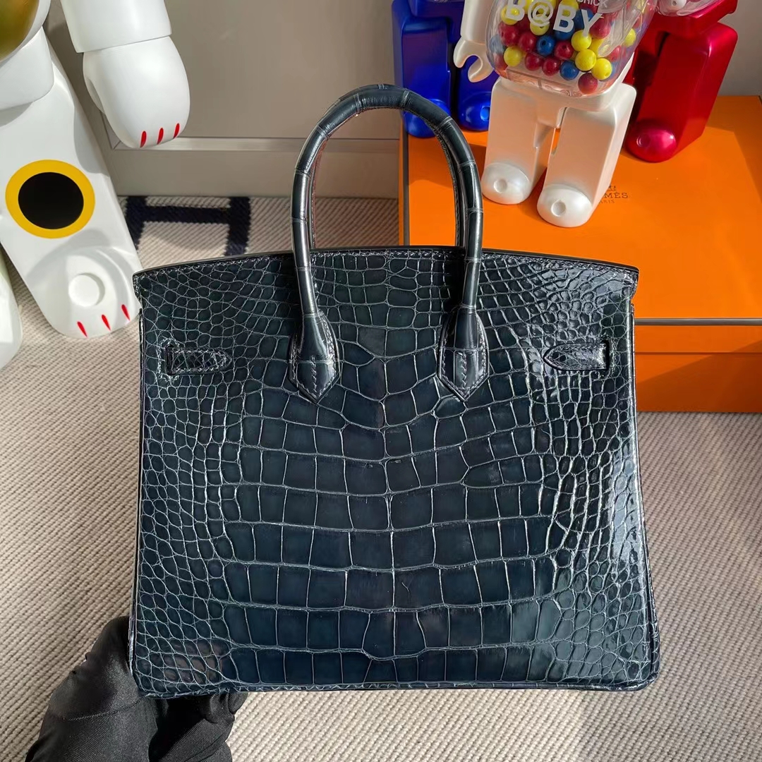 Hermès（爱马仕）Birkin 铂金包 亮面美洲鳄鱼 Ck76 深海蓝 shiny alligator crocodile 银扣 25cm