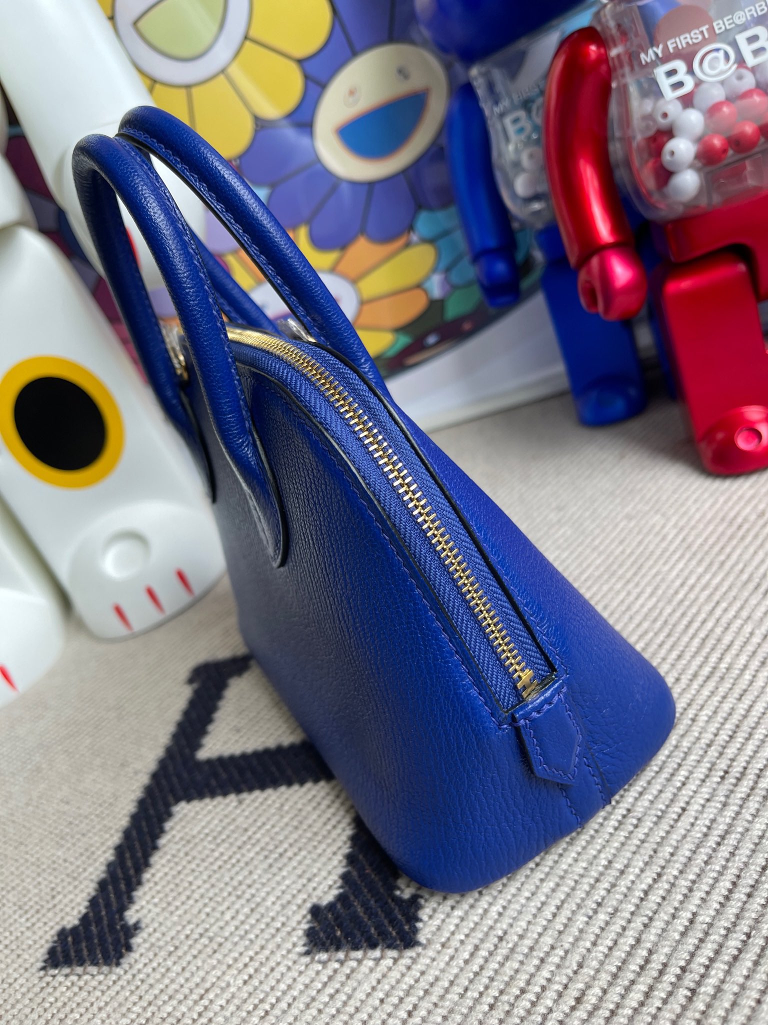 Hermès（爱马仕）Mini Bolide 迷你 保龄球包 Chevre 山羊皮 7T 电光蓝 eletric blue 金扣 顶级手缝