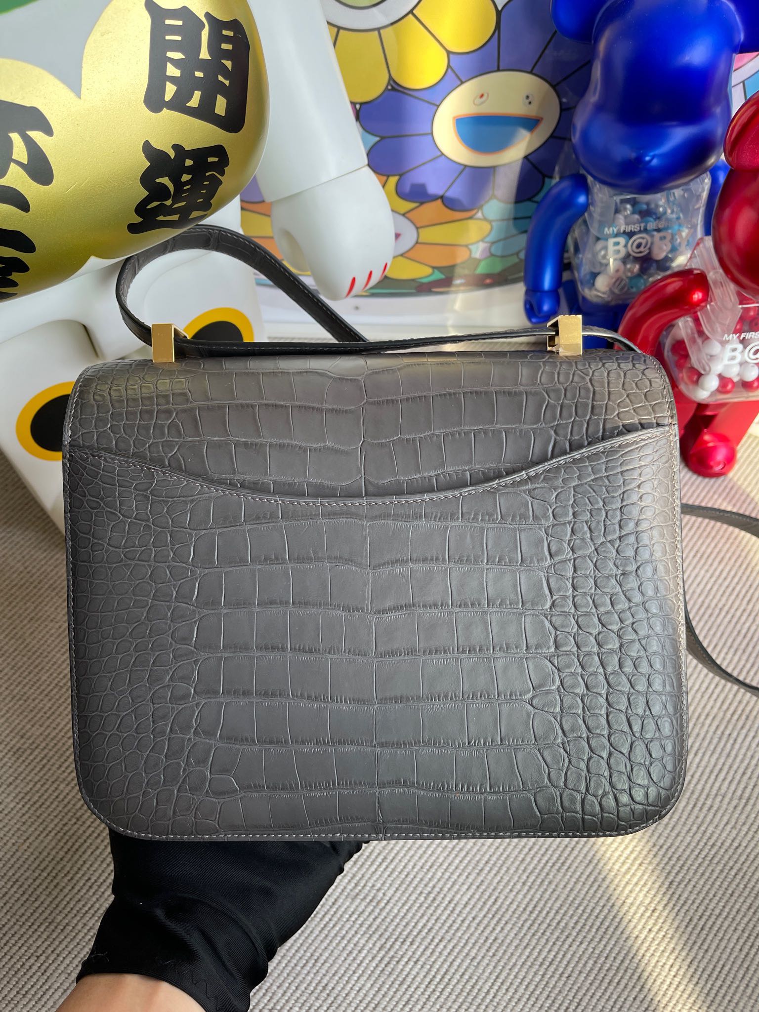 Hermès（爱马仕）Constance 康斯坦斯 Alligator matt 雾面鳄鱼 8F 锡器灰 etain 金扣 24cm 顶级手缝