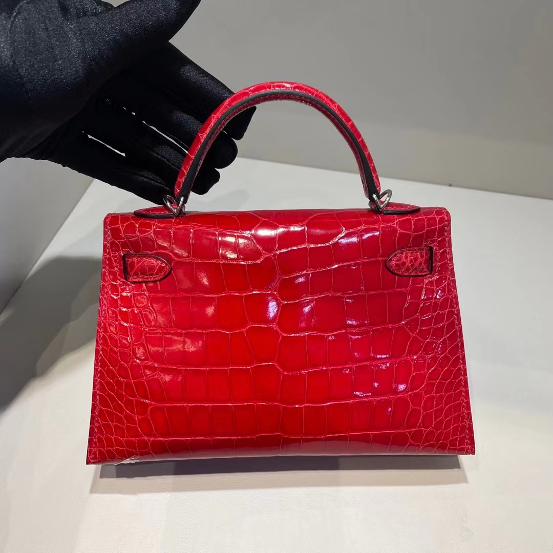 Hermès（爱马仕）Mini Kelly Ⅱ 19cm 亮面美洲鳄鱼 shiny alligator crocodile ck95 法拉利红 银扣