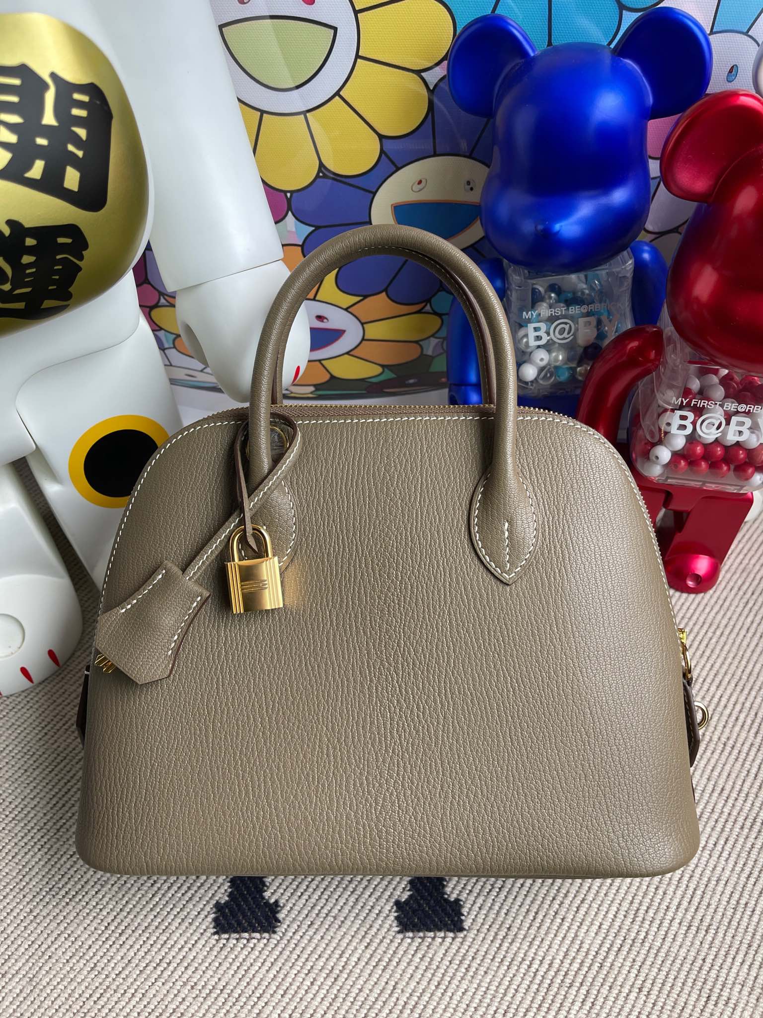 Hermès（爱马仕）Bolide 保龄球包 Chevre 山羊皮 ck81 大象灰 Etoupe 金扣 25cm 顶级手缝 现货