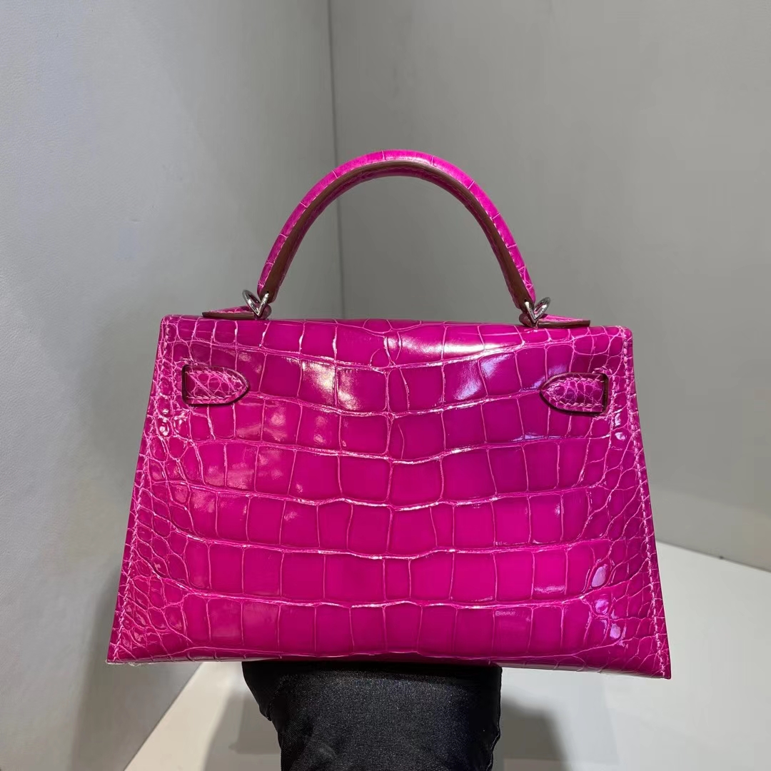 Hermès（爱马仕）mini Kelly Ⅱ 迷你凯莉 亮面美洲鳄 j5 天方夜谭粉紫 银扣 19cm