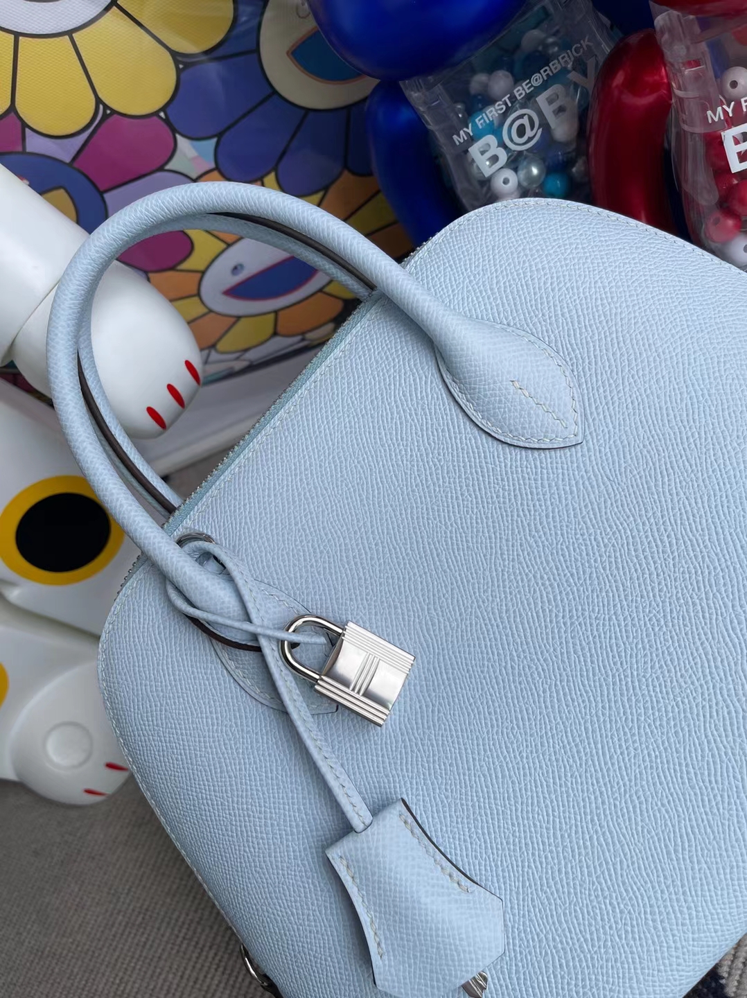 Hermès（爱马仕）Bolide 保龄球包 Epsom T0 雾蓝色 银扣 25cm 顶级手缝 现货