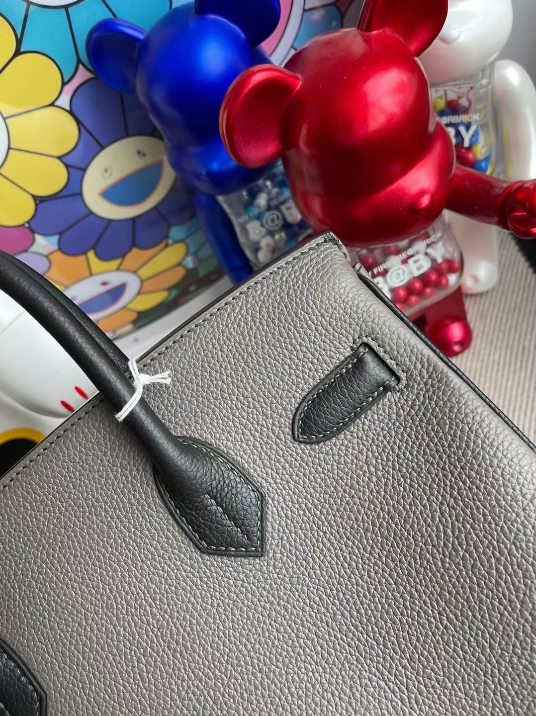 Hermès（爱马仕）Birkin 铂金包 Togo 8F 锡器灰 拼 Ck89 黑色 银扣 30cm