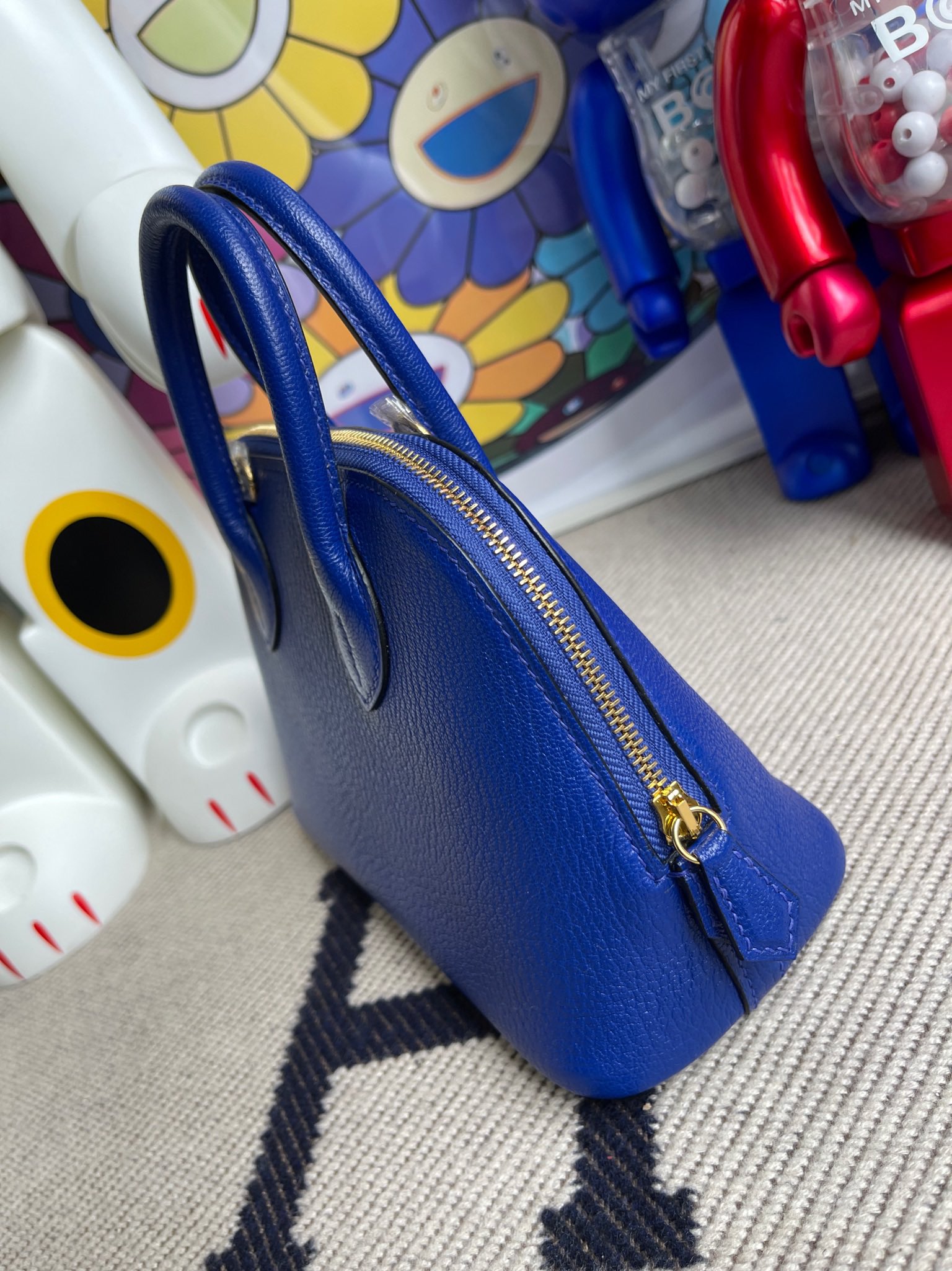 Hermès（爱马仕）Mini Bolide 迷你 保龄球包 Chevre 山羊皮 7T 电光蓝 eletric blue 金扣 顶级手缝