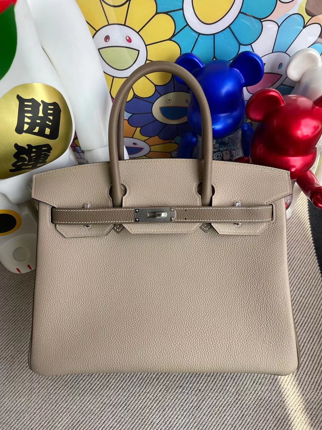 Hermès（爱马仕）Birkin 铂金包 Hss Togo Ck81 斑鸠灰 拼 Ck18 大象灰 银扣 马蹄印 25cm