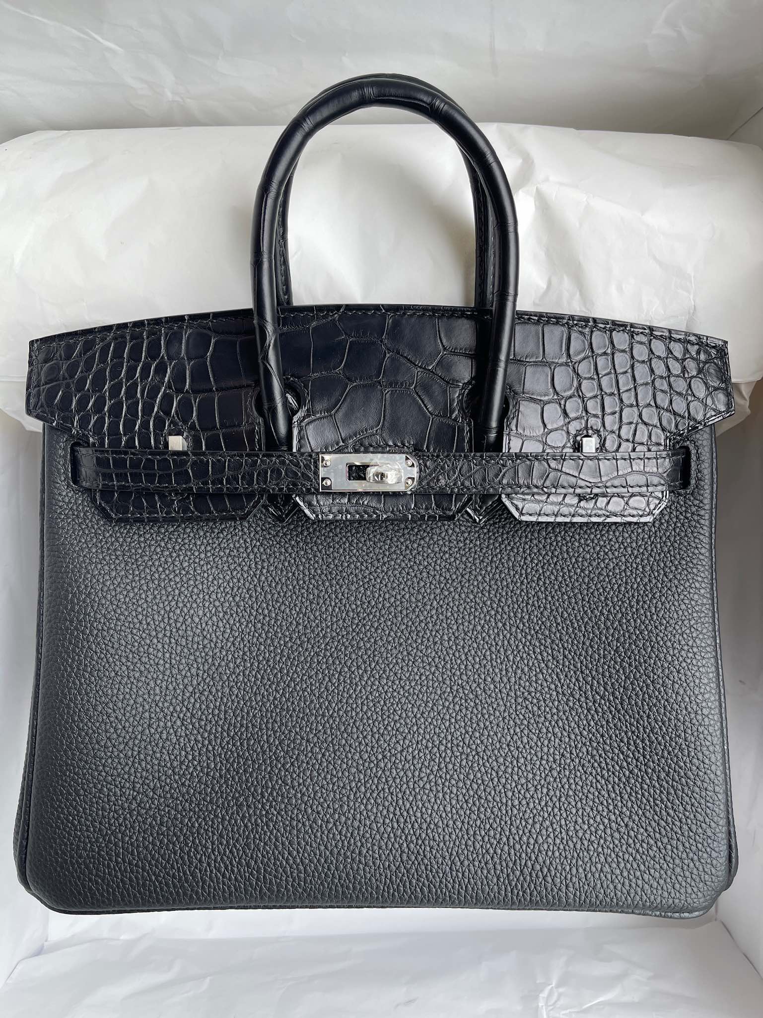 Hermès（爱马仕）Touch 系列 Birkin 铂金包 ck89 黑色 Noir 雾面鳄鱼 银扣 25cm 顶级手缝