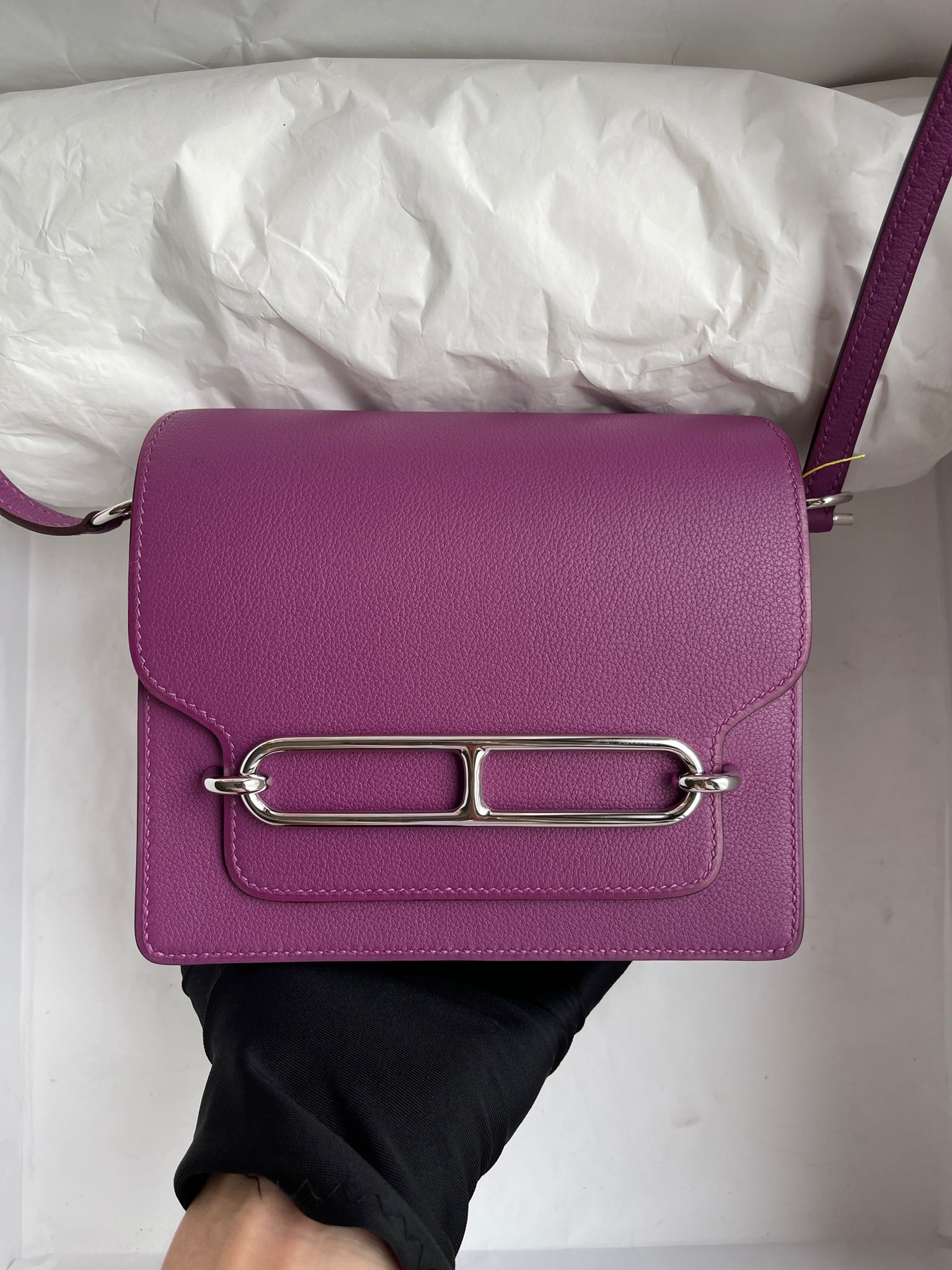 Hermès（爱马仕）Roulis 猪鼻子 Evecolor P9 海葵紫 Anemone 银扣 18cm 顶级手缝