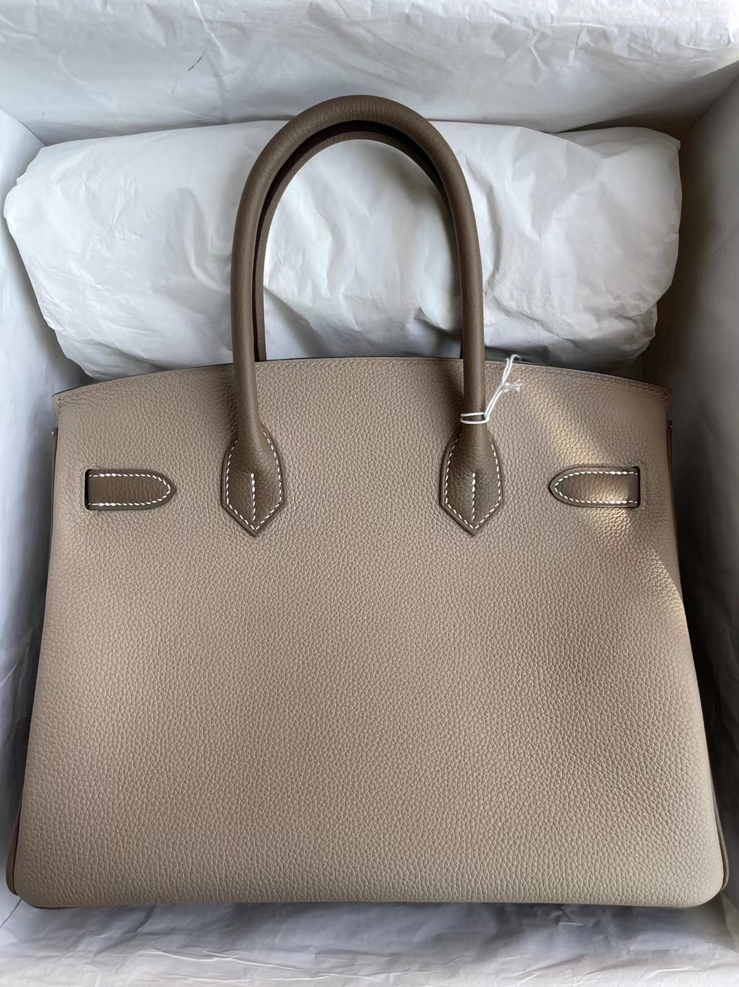 Hermès（爱马仕）Birkin 铂金包 Hss Togo Ck81 斑鸠灰 拼 Ck18 大象灰 银扣 马蹄印 25cm