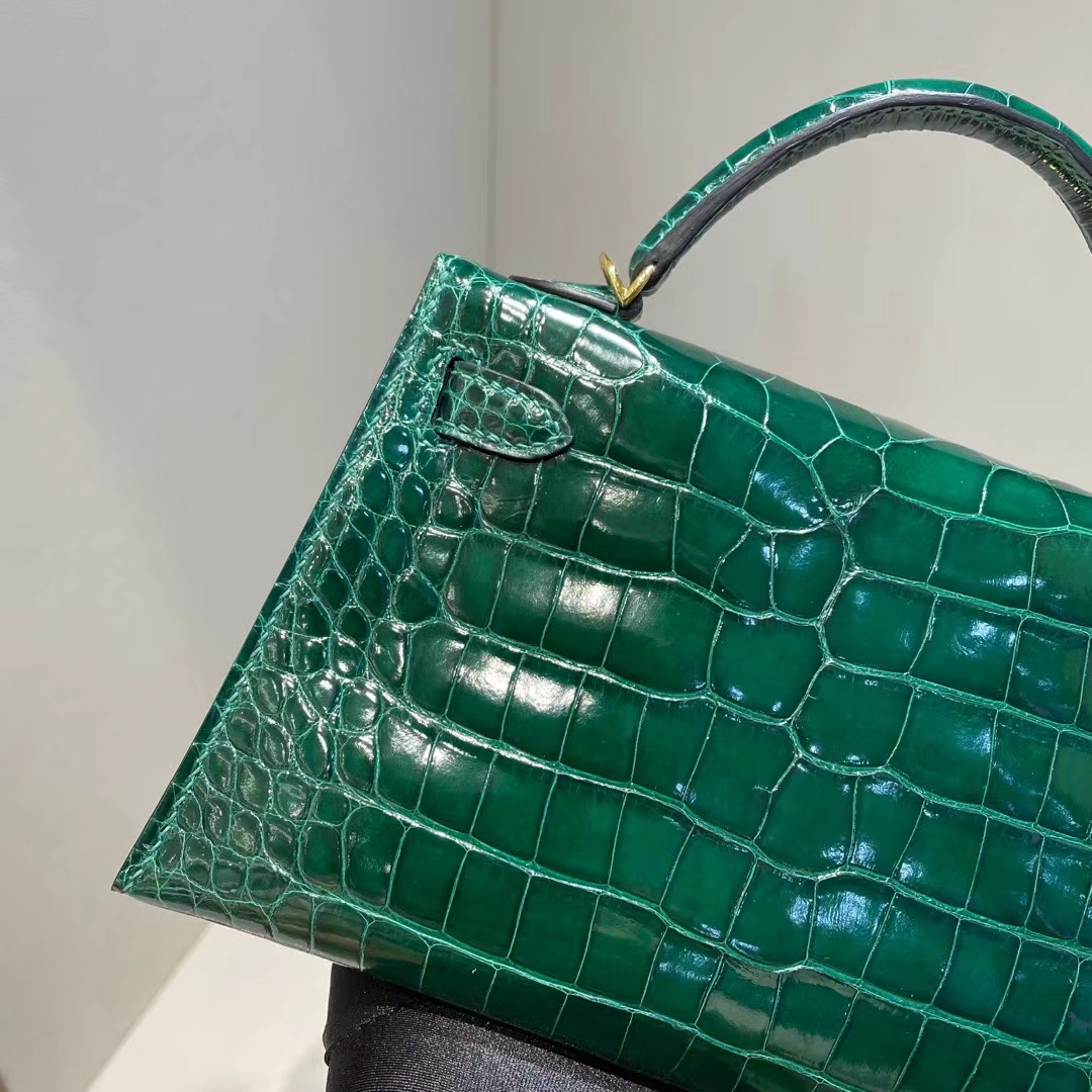 Hermès（爱马仕）mini Kelly Ⅱ 迷你凯莉 亮面美洲鳄 shiny alligator ck67 祖母绿 金扣 19cm