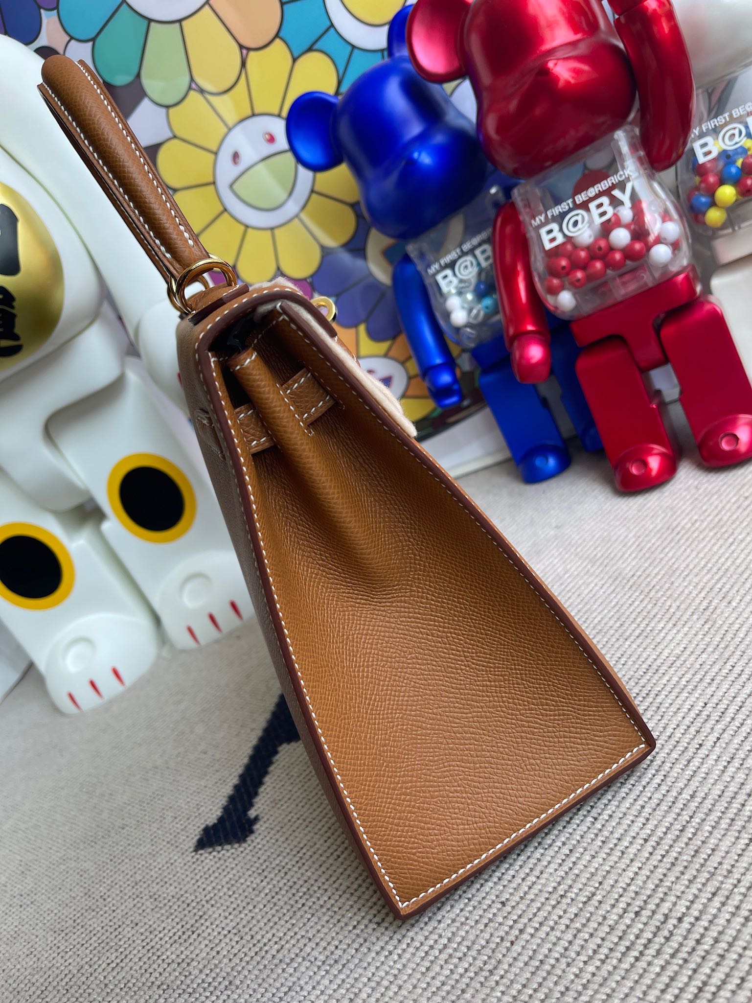 Hermès（爱马仕）Kelly 凯莉包 Epsom 原厂掌纹皮 ck37 金棕色 Gold 金扣 25cm 顶级手缝