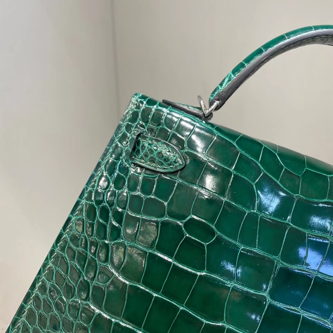 Hermès（爱马仕）mini Kelly Ⅱ 迷你凯莉 亮面美洲鳄 shiny alligator ck67 祖母绿 银扣 19cm
