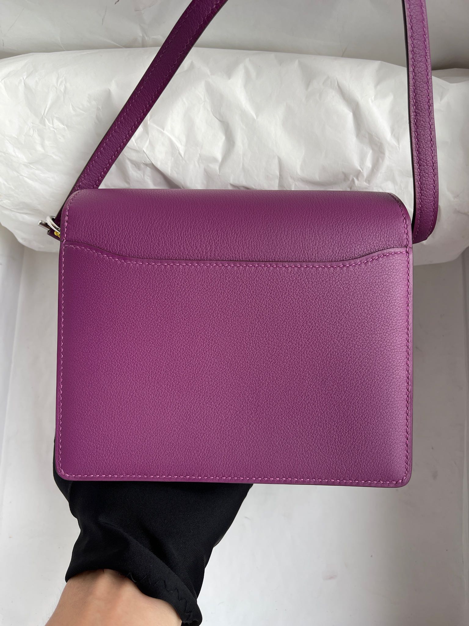 Hermès（爱马仕）Roulis 猪鼻子 Evecolor P9 海葵紫 Anemone 银扣 18cm 顶级手缝