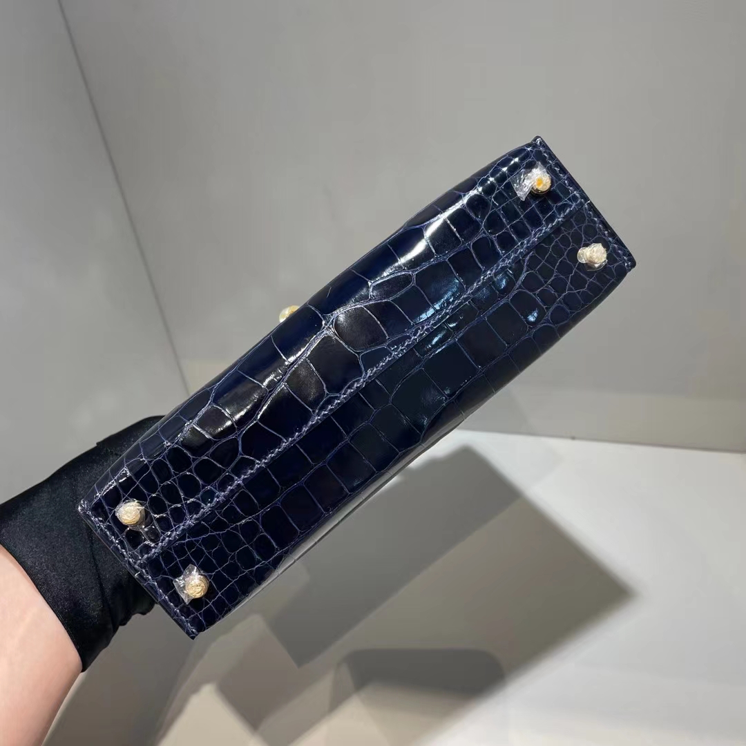 Hermès（爱马仕）Mini Kelly Ⅱ 19cm 亮面美洲鳄鱼 Ck73 宝石蓝 金扣 stock