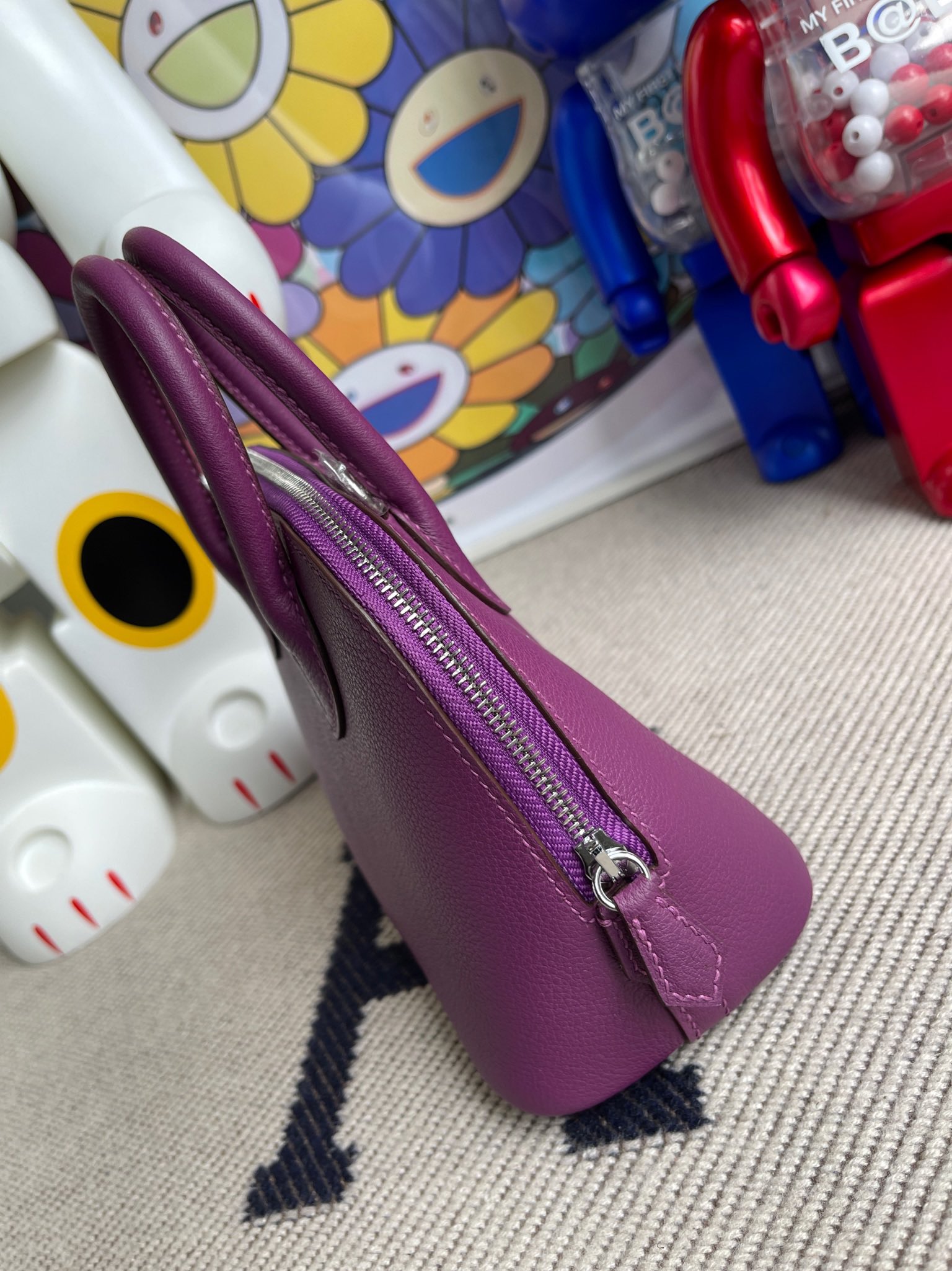 Hermès（爱马仕）Mini Bolide 迷你 保龄球包 evecolor p9 海葵紫 anemone 银扣 顶级手缝