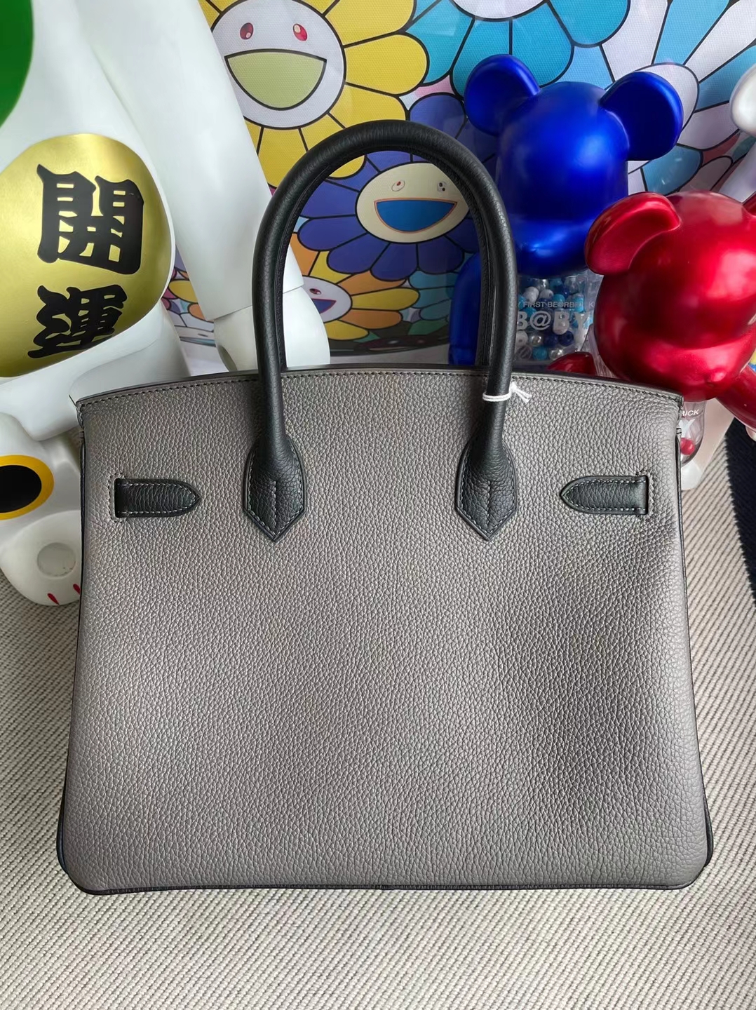 Hermès（爱马仕）Birkin 铂金包 Togo 8F 锡器灰 拼 Ck89 黑色 银扣 30cm