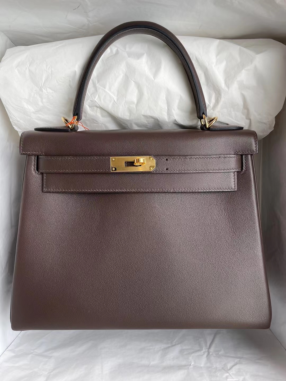Hermès（爱马仕）Kelly 凯莉包 Swift Ck47 巧克力 金扣 28cm 订制
