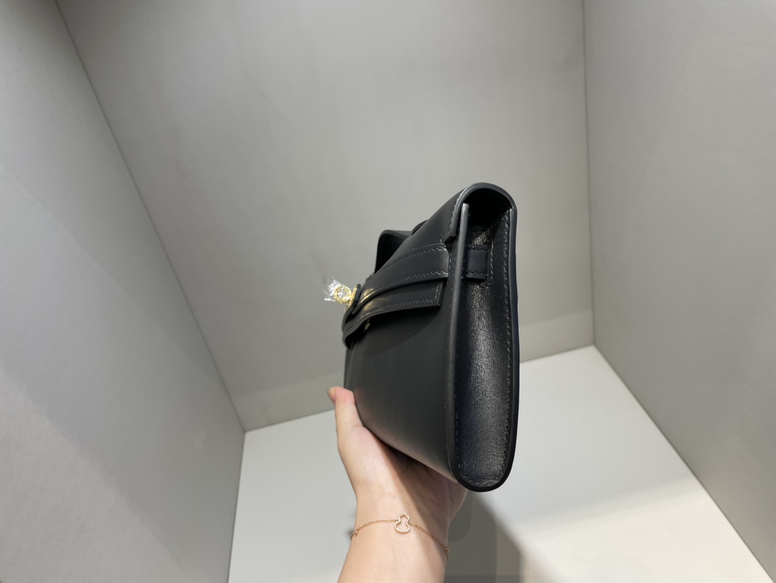 Hermès（爱马仕）Kelly cut 31cm Boxcalf ck89 黑色 Noir 金扣 顶级手缝 手拿包 晚宴包