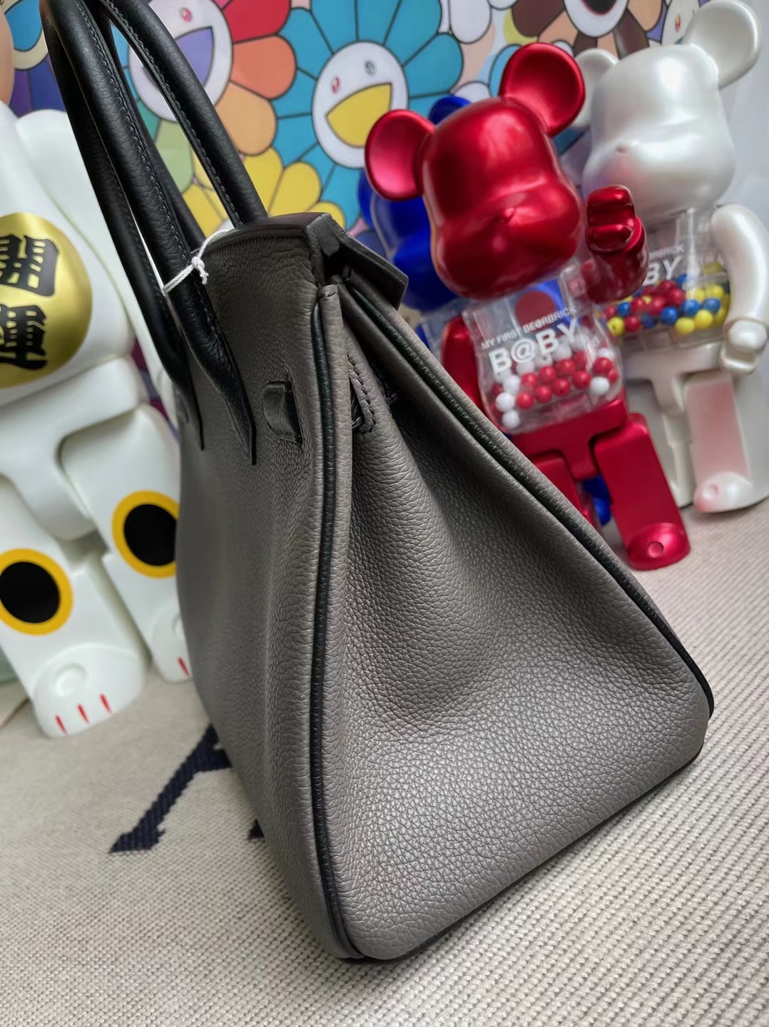 Hermès（爱马仕）Birkin 铂金包 Togo 8F 锡器灰 拼 Ck89 黑色 银扣 30cm