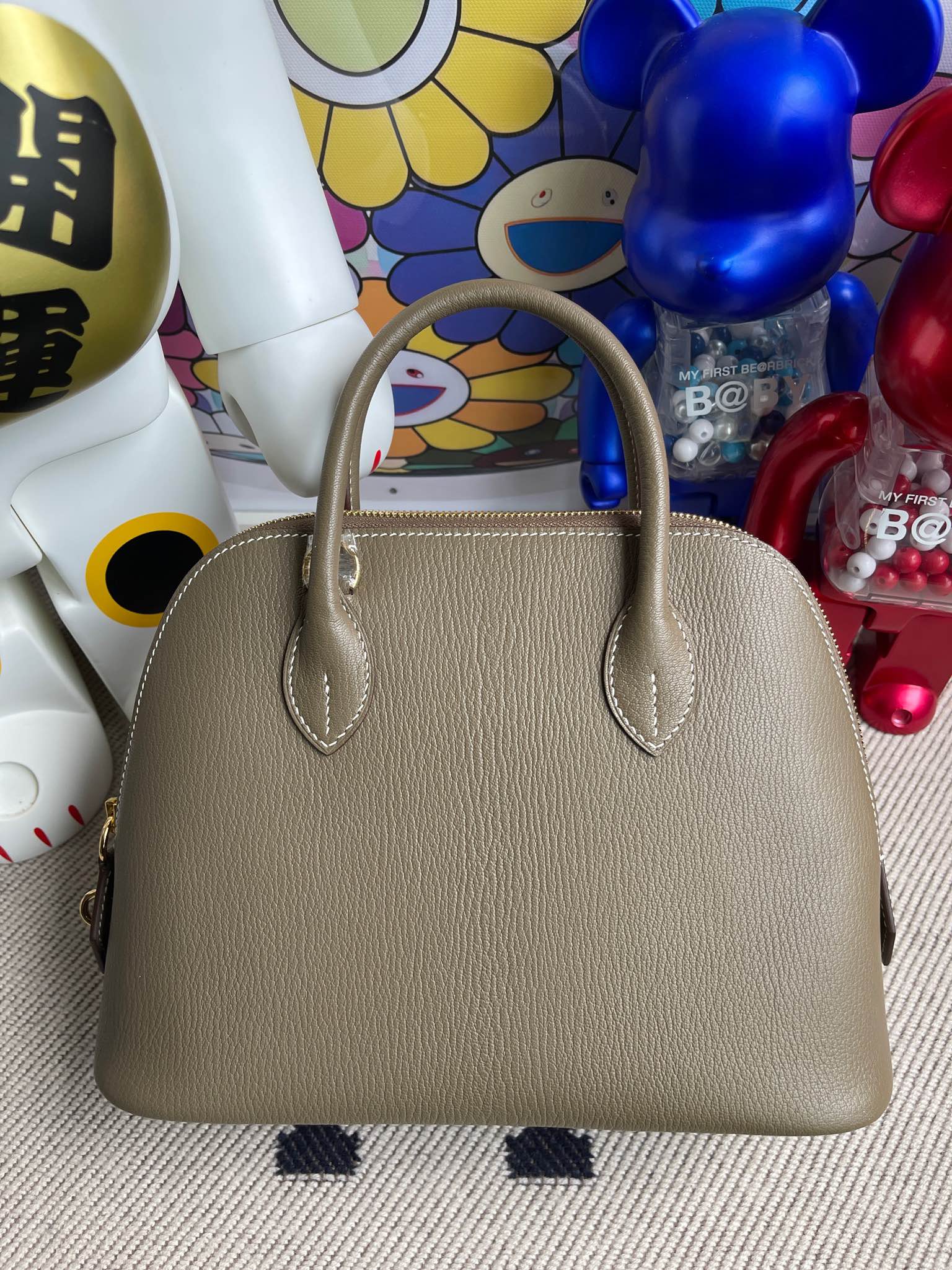 Hermès（爱马仕）Bolide 保龄球包 Chevre 山羊皮 ck81 大象灰 Etoupe 金扣 25cm 顶级手缝 现货