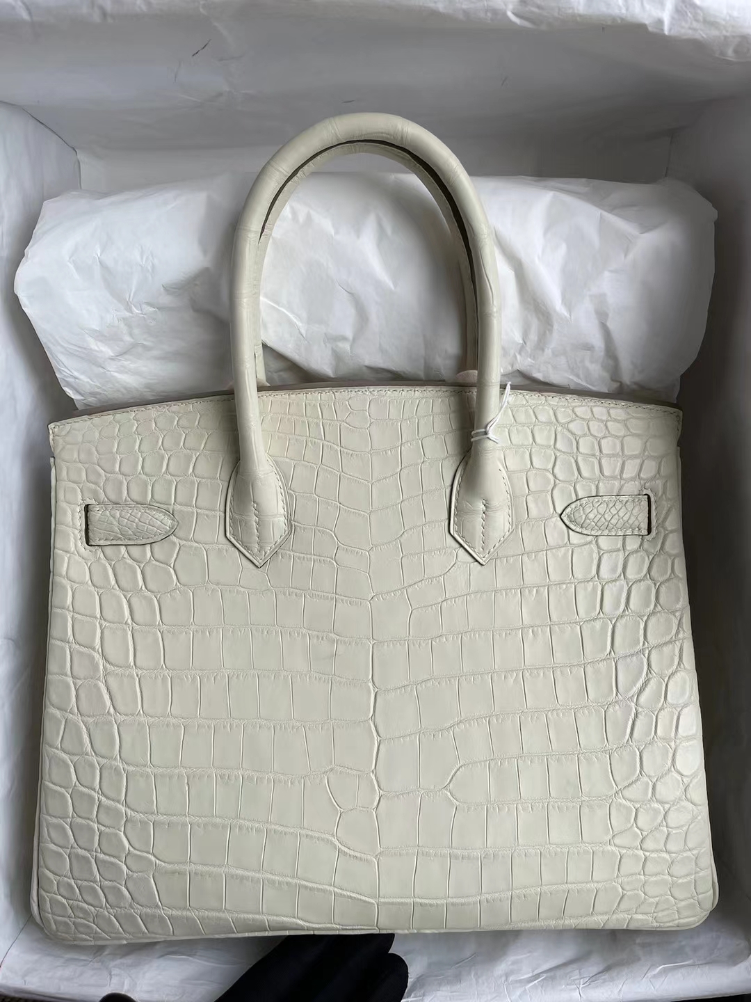 Hermès（爱马仕）Birkin 铂金包 雾面尼罗鳄 8L 奶油白 matte nilo crocodile 金扣 30cm