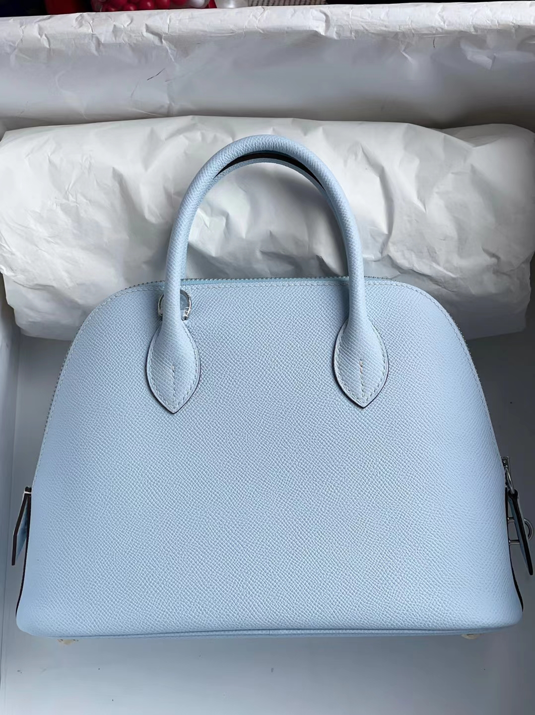 Hermès（爱马仕）Bolide 保龄球包 Epsom T0 雾蓝色 银扣 25cm 顶级手缝 现货