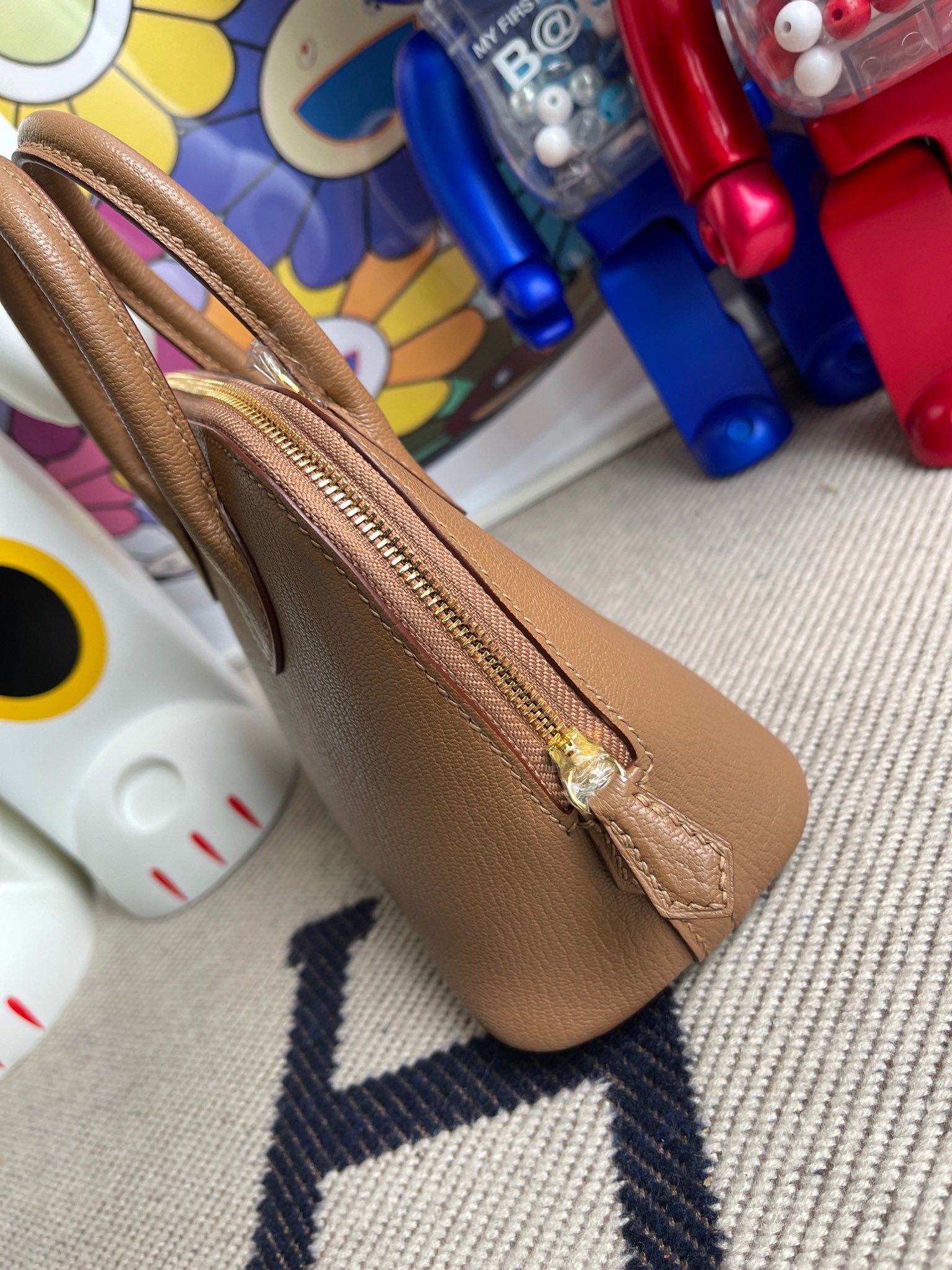 Hermès（爱马仕）Mini Bolide 迷你 保龄球包 Chevre 山羊皮 2J 雀木色 金扣 顶级手缝