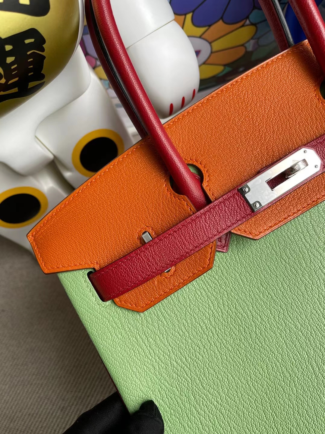 Hermès(爱马仕)Birkin 铂金包 三拼色 Chevre 牛油果绿 拼 ck93 橙色 拼 Q5 国旗红 马蹄印 银扣 30cm-拉尔森鳄鱼皮具定制 - 爱马仕包包官网 Hermès(爱马仕)Birkin 铂金包 三拼色 Chevre 牛油果绿 拼 ck93 橙色 拼 Q5 国旗红 马蹄印 银扣 30cm