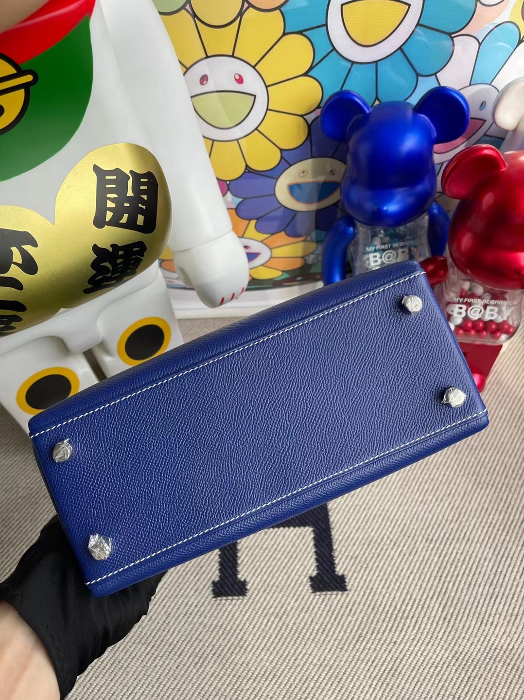 Hermès（爱马仕）Kelly 凯莉包 Epsom 内缝 7T 电光蓝 白色线 银扣 25cm 订制