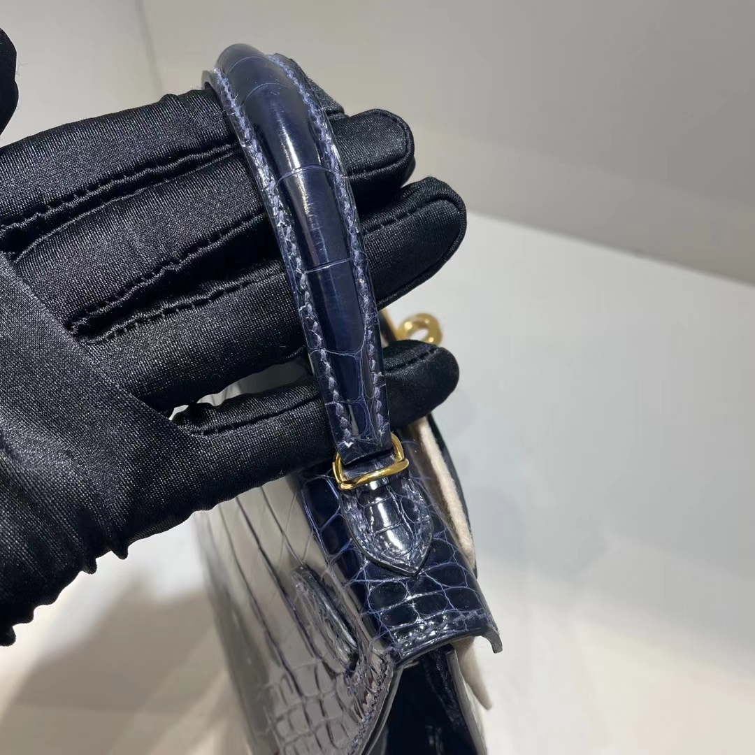 Hermès（爱马仕）Mini Kelly Ⅱ 19cm 亮面美洲鳄鱼 Ck73 宝石蓝 金扣 stock