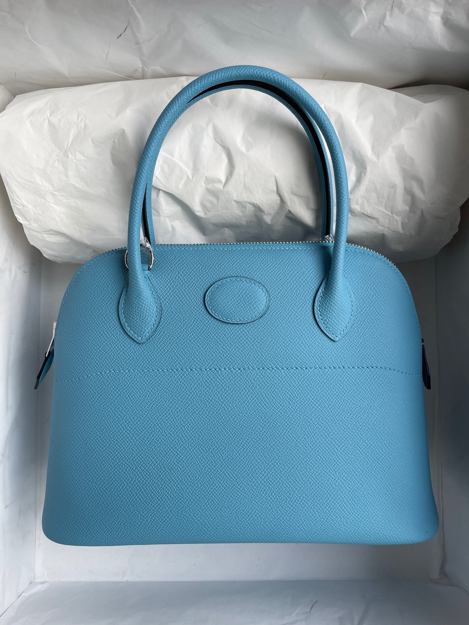 Hermès（爱马仕）Bolide 保龄球包 Epsom p3 北方蓝 银扣 27cm 顶级手缝