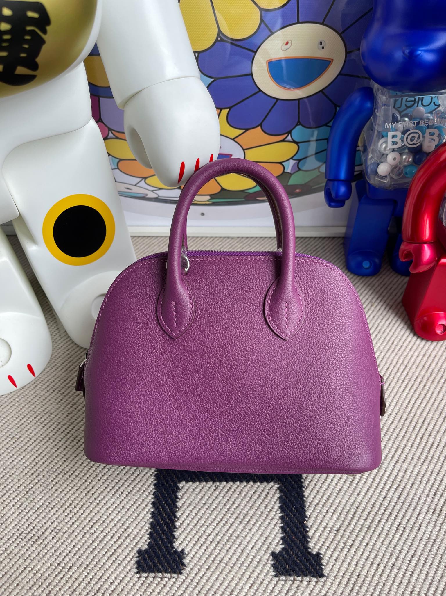 Hermès（爱马仕）Mini Bolide 迷你 保龄球包 evecolor p9 海葵紫 anemone 银扣 顶级手缝